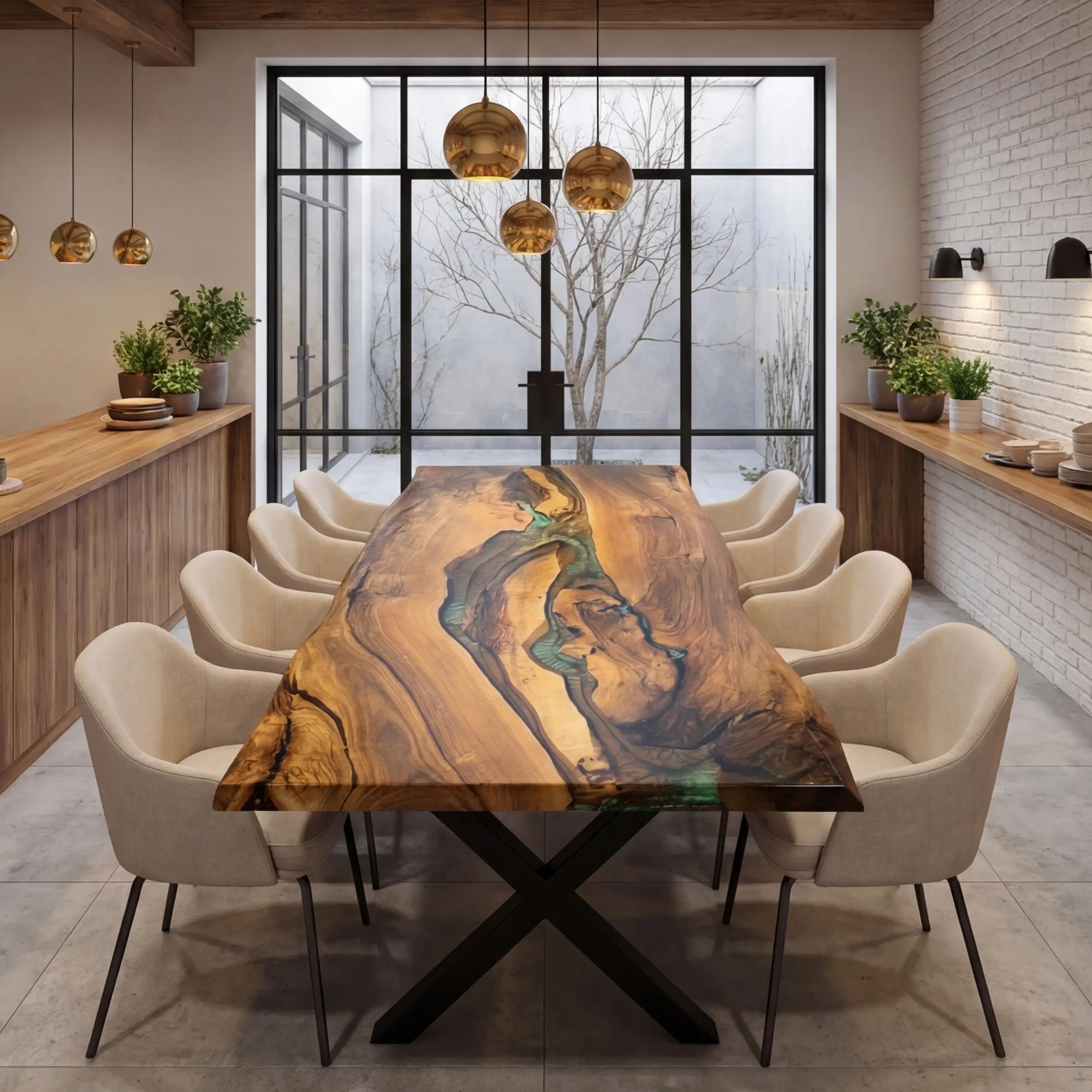 Custom Walnut Epoxy Resin River Table Green Resin QTR-84 - image 2 | ThawHome