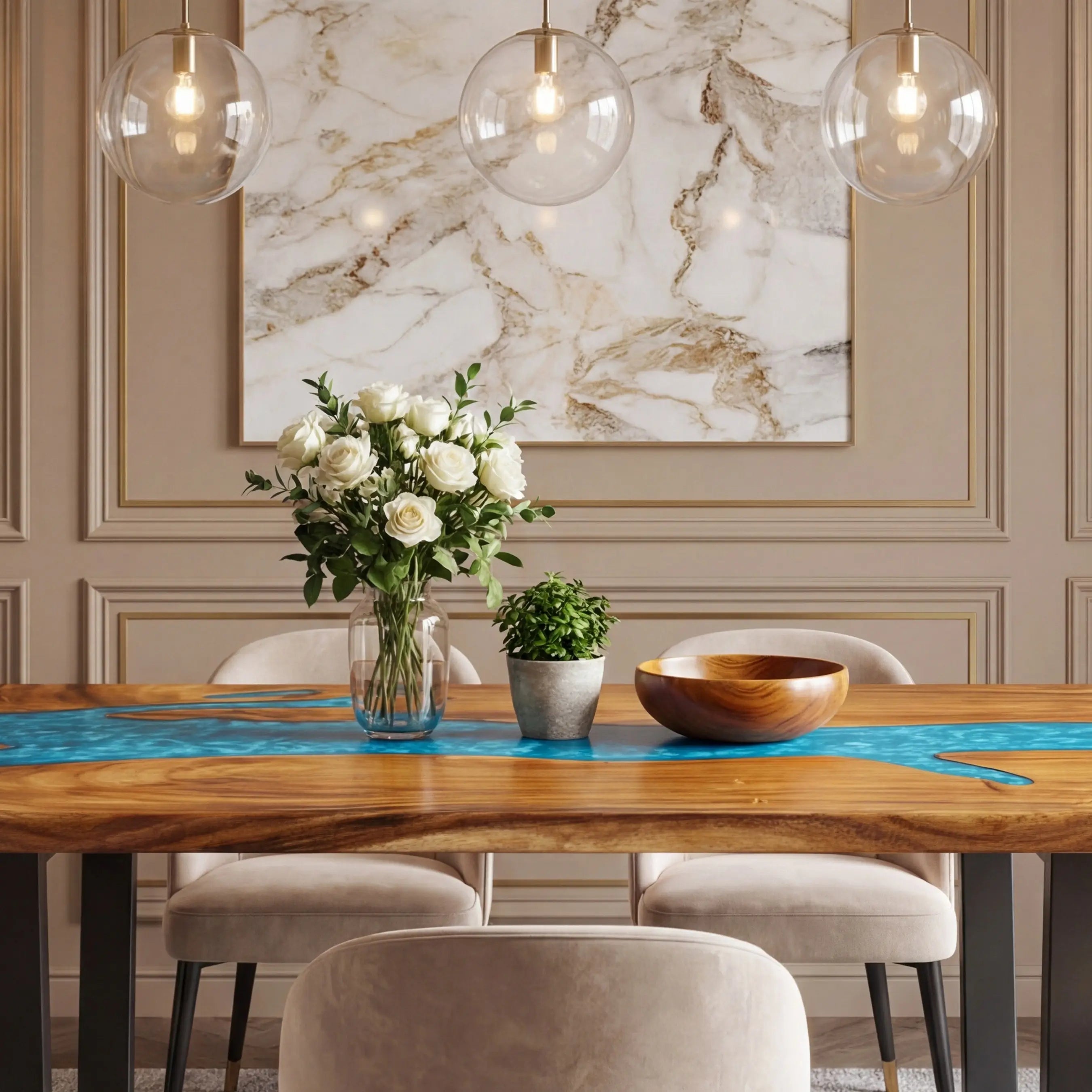 Custom Walnut Epoxy Resin River Table Mint Blue ERT-55 - image 4 | ThawHome