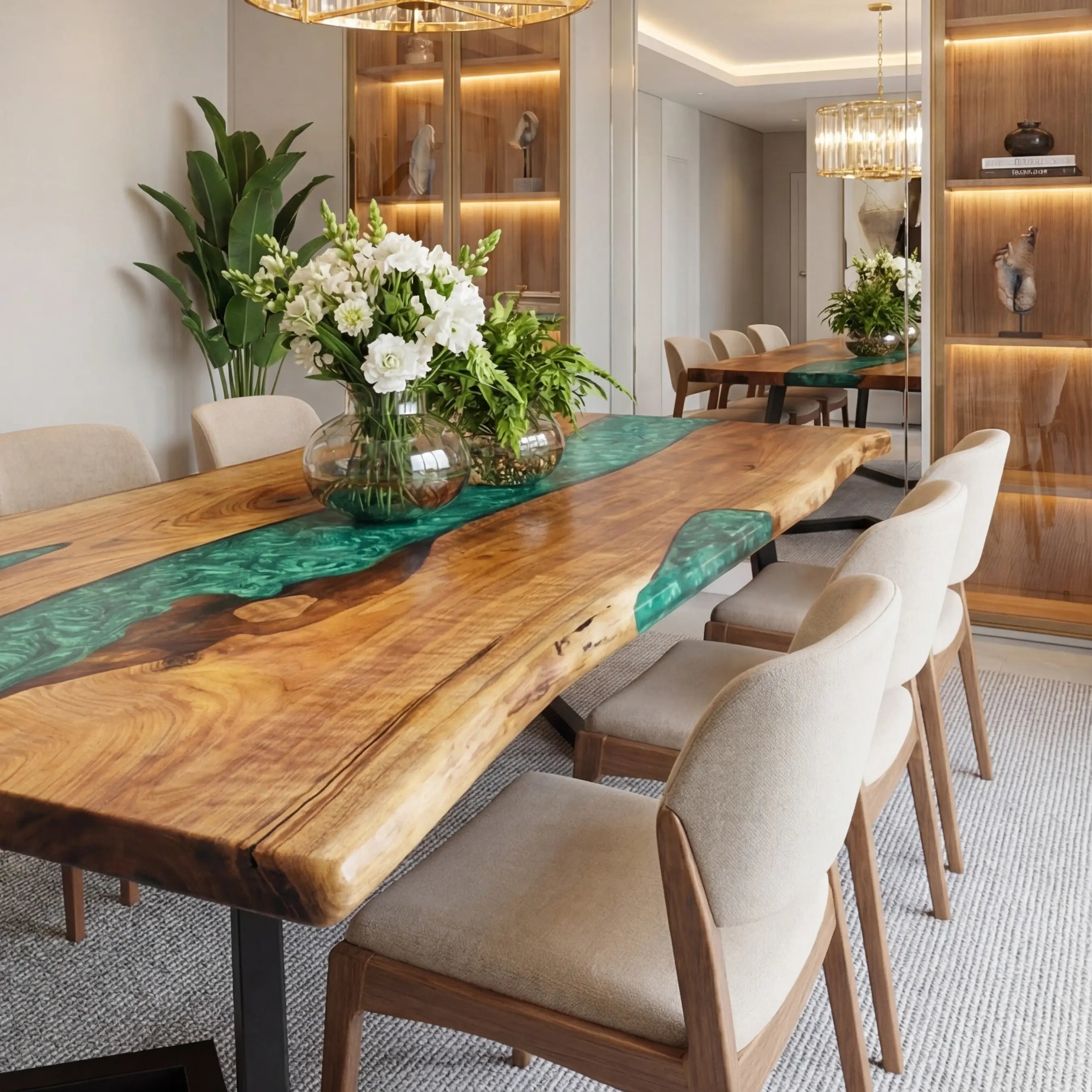 Custom Walnut Epoxy Resin River Table Mint Green Resin ERT-90 - image 6 | ThawHome