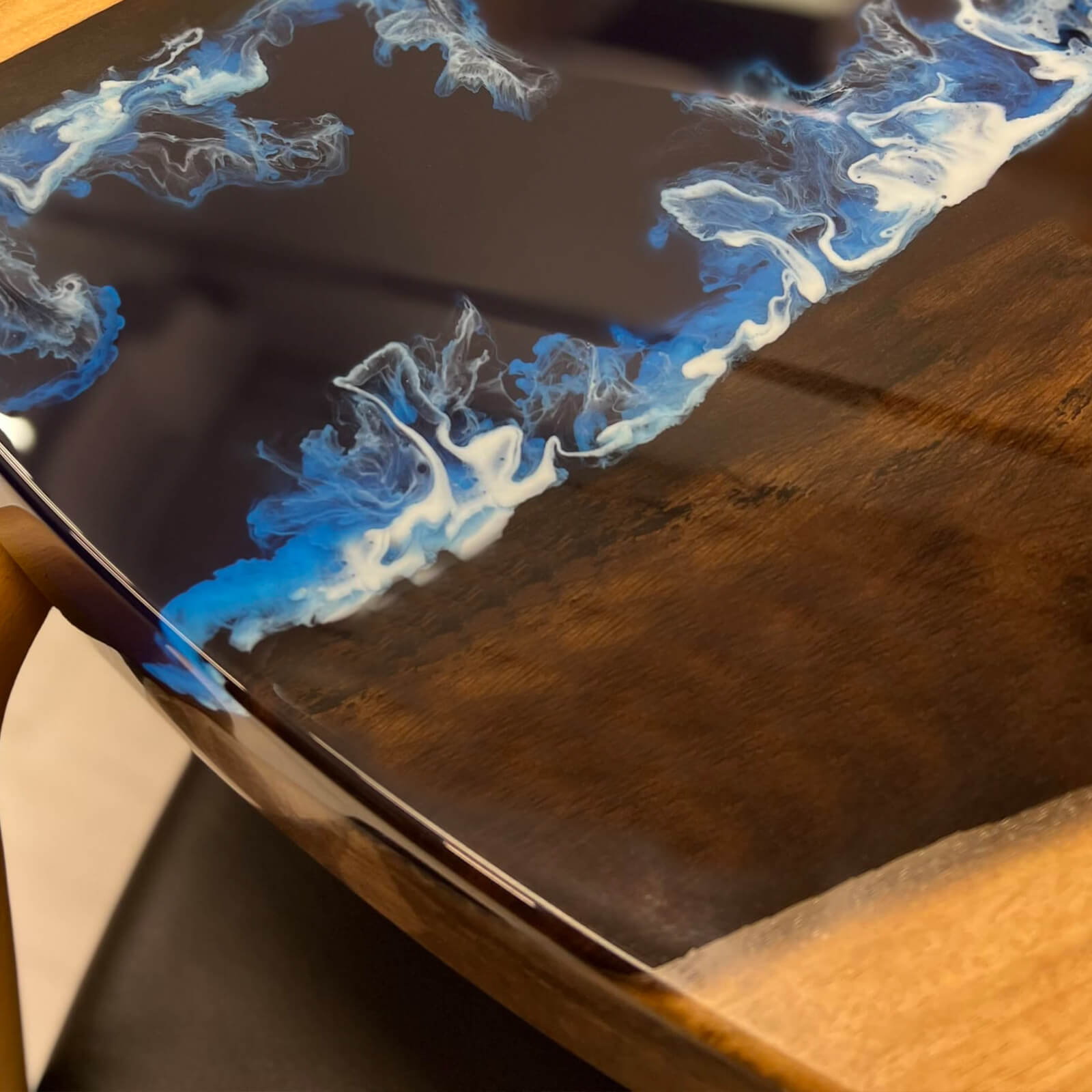 Custom Walnut Epoxy Resin Round Coffee Table Blue Ocean