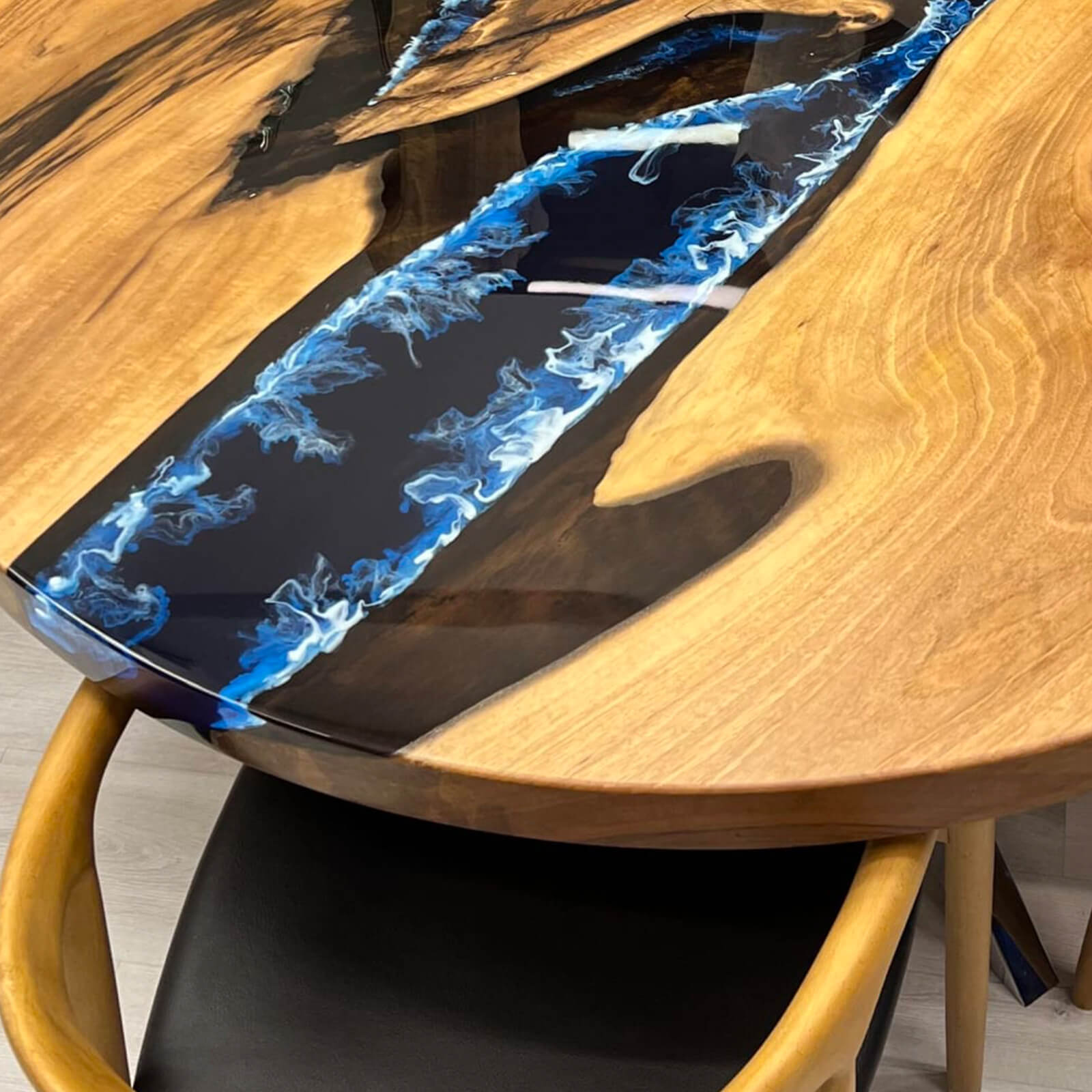 Custom Walnut Epoxy Resin Round Coffee Table Blue Ocean