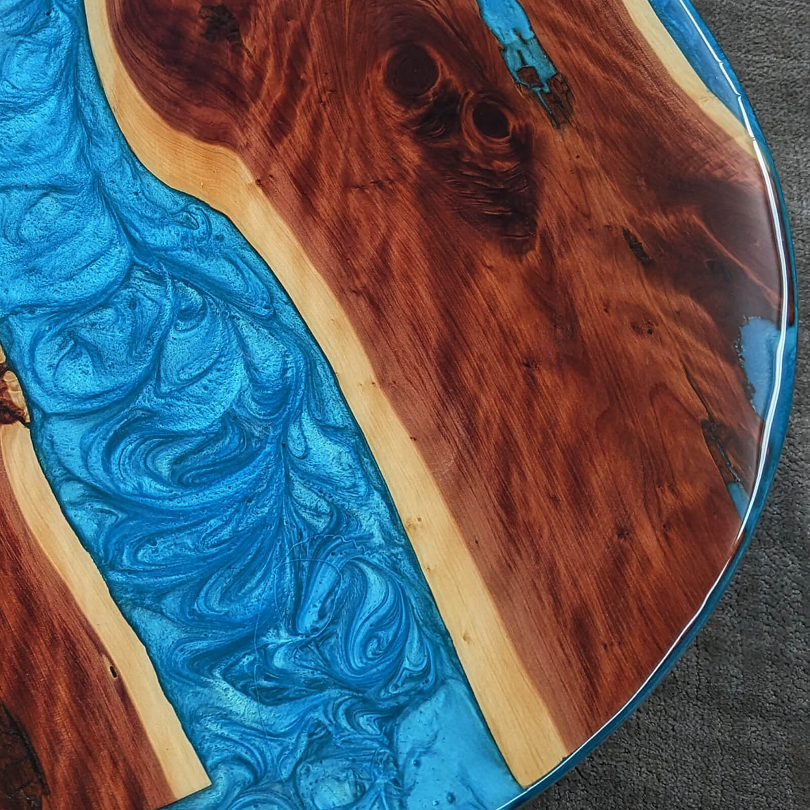 Custom Walnut Epoxy Resin Round Coffee Table Blue Resin