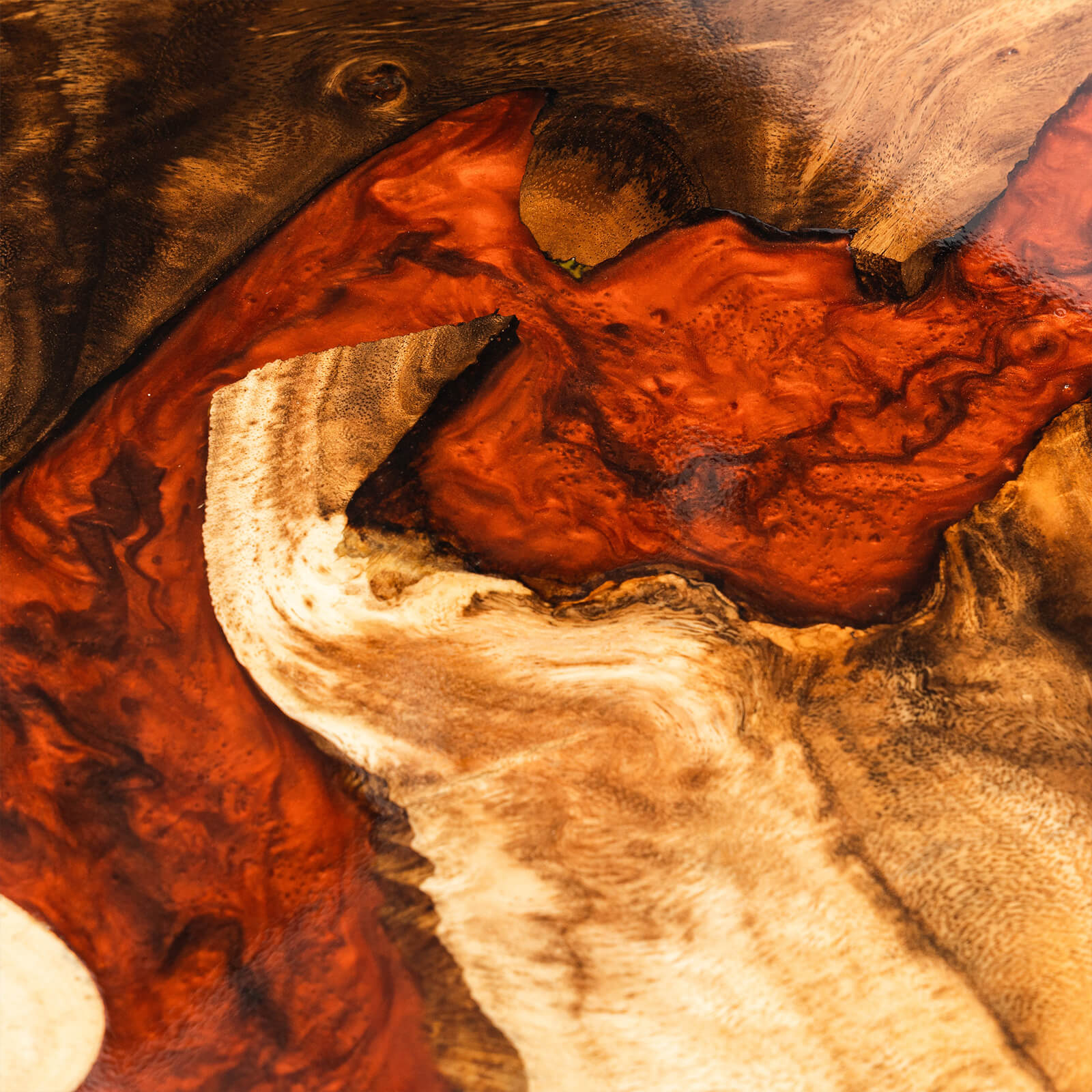 Custom Walnut Epoxy Resin Round Coffee Table Red Resin