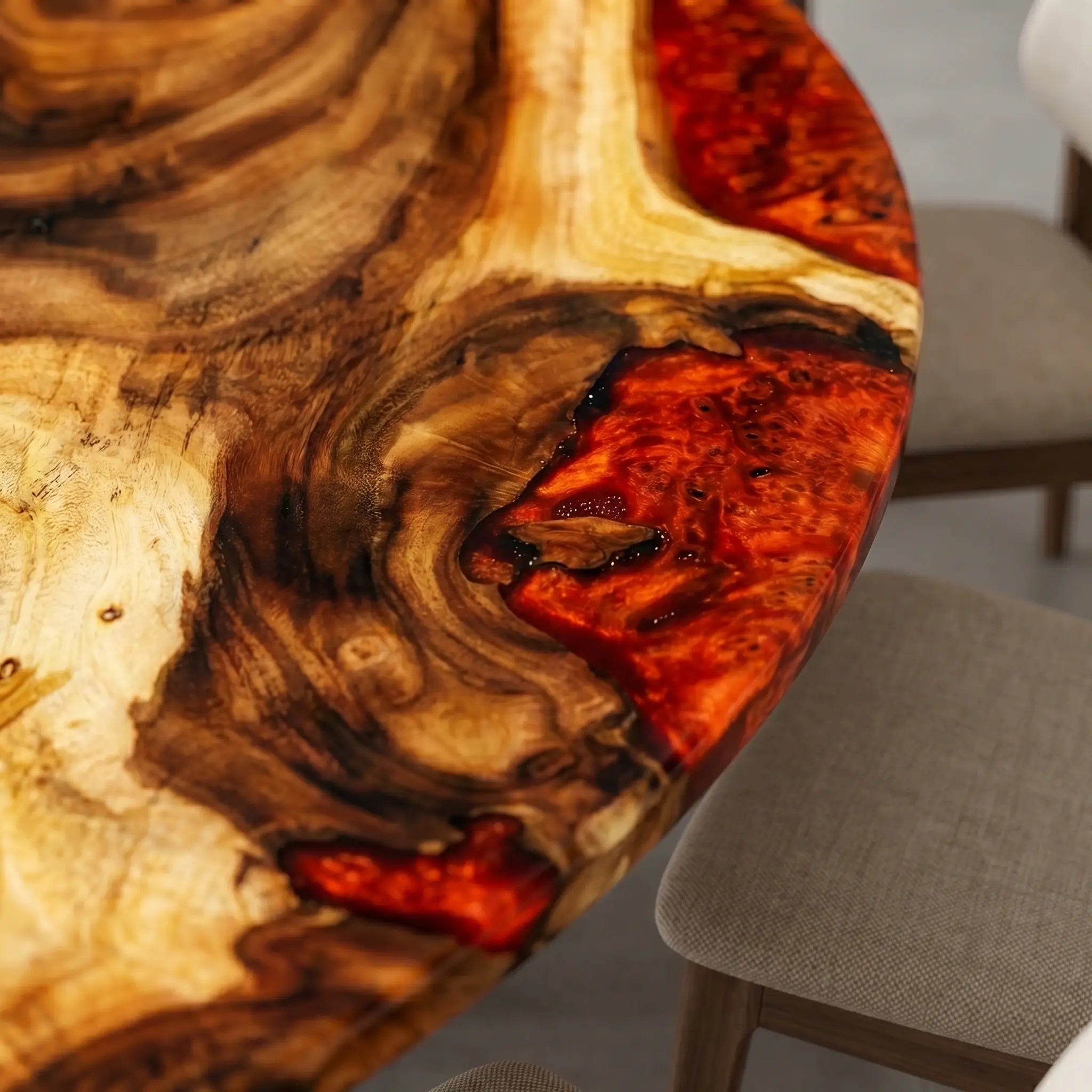 Custom Walnut Epoxy Resin Round Coffee Table Red Resin
