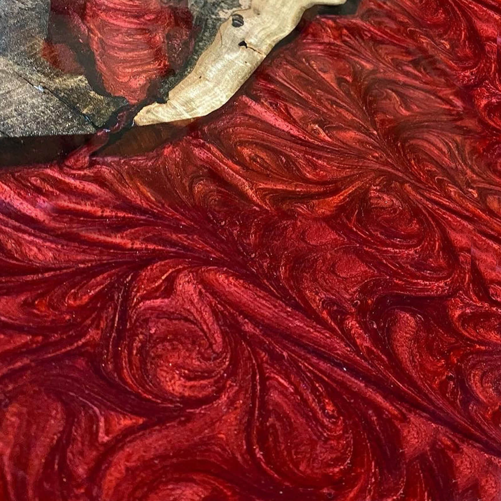 Custom Walnut Epoxy Resin Round Coffee Table Red Resin