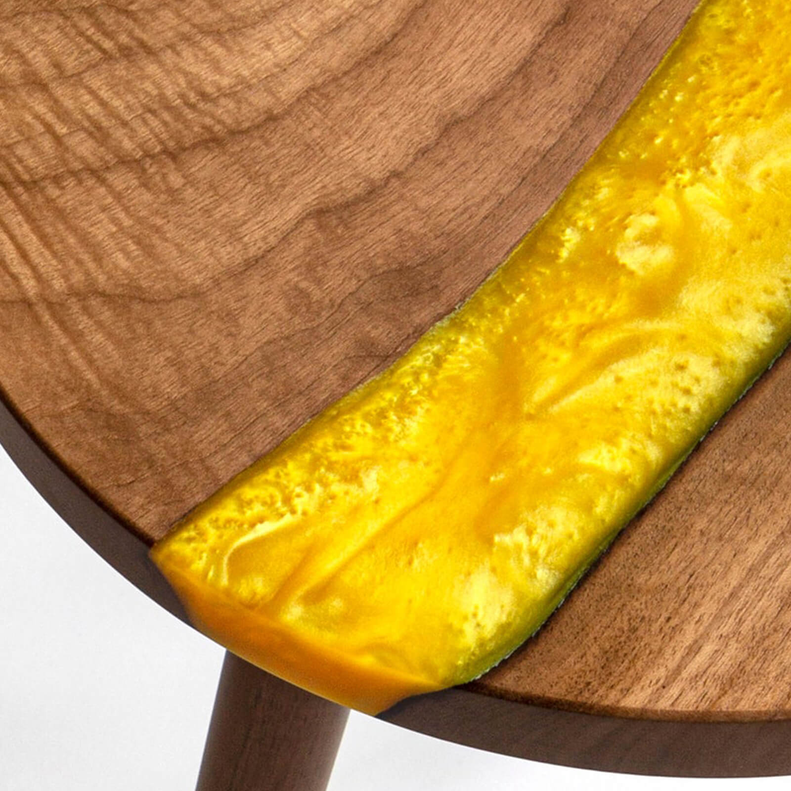 Custom Walnut Epoxy Resin Round Coffee Table Yellow Resin