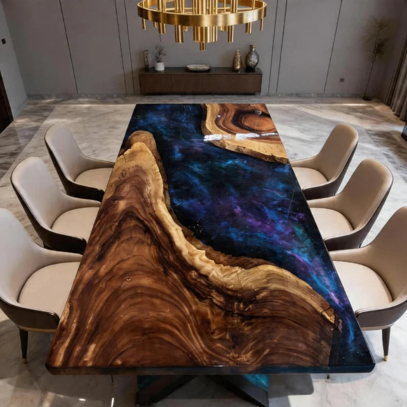 Custom Black Walnut Blue Epoxy River Dining Table image 1