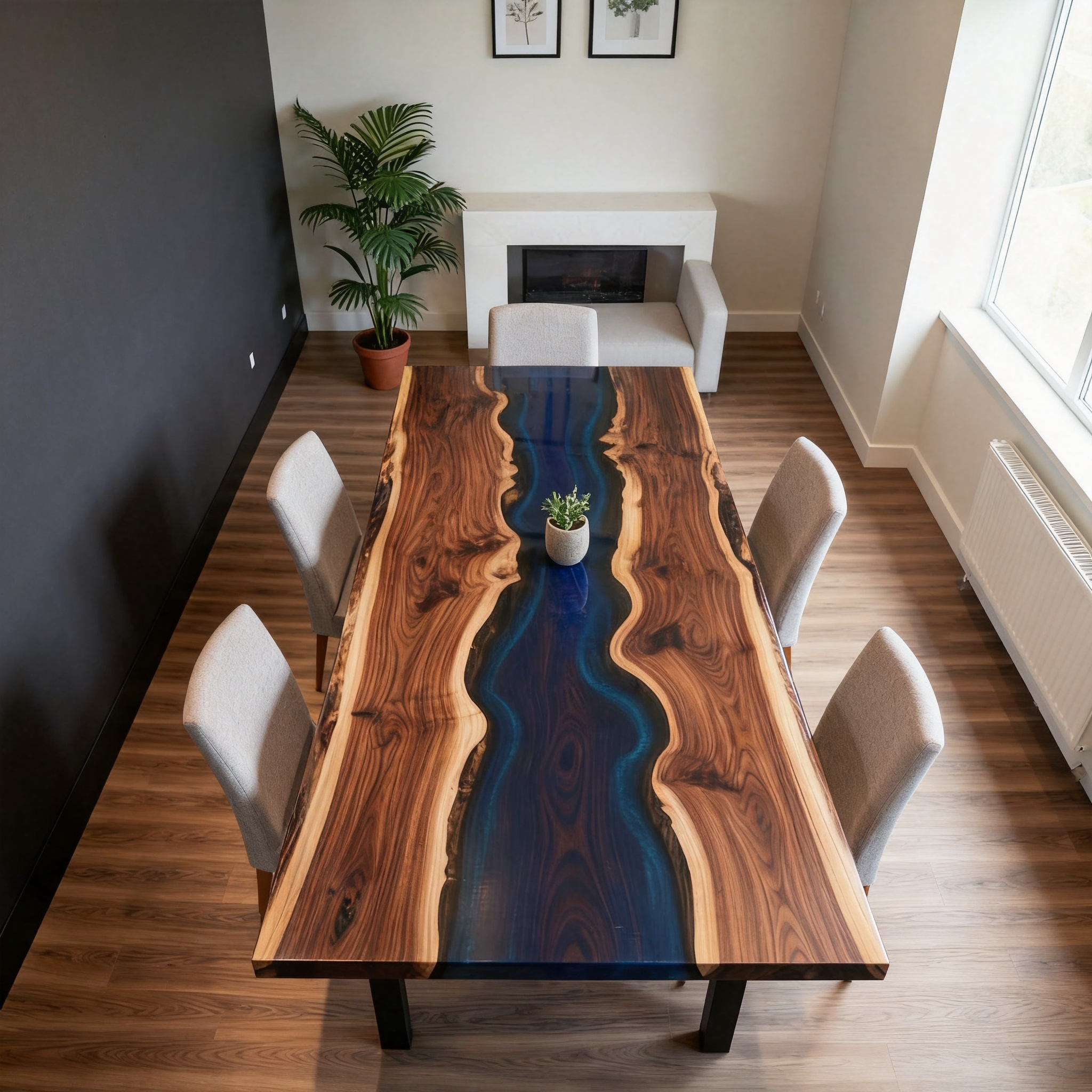Custom Executive South American Walnut Deep Blue Resin Dining Table image 1