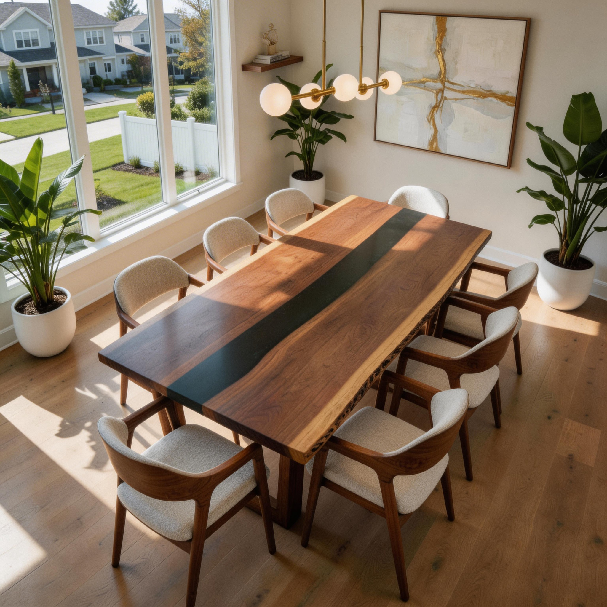 Custom Premium Rectangular Black Walnut Black Epoxy River Dining Table image 1