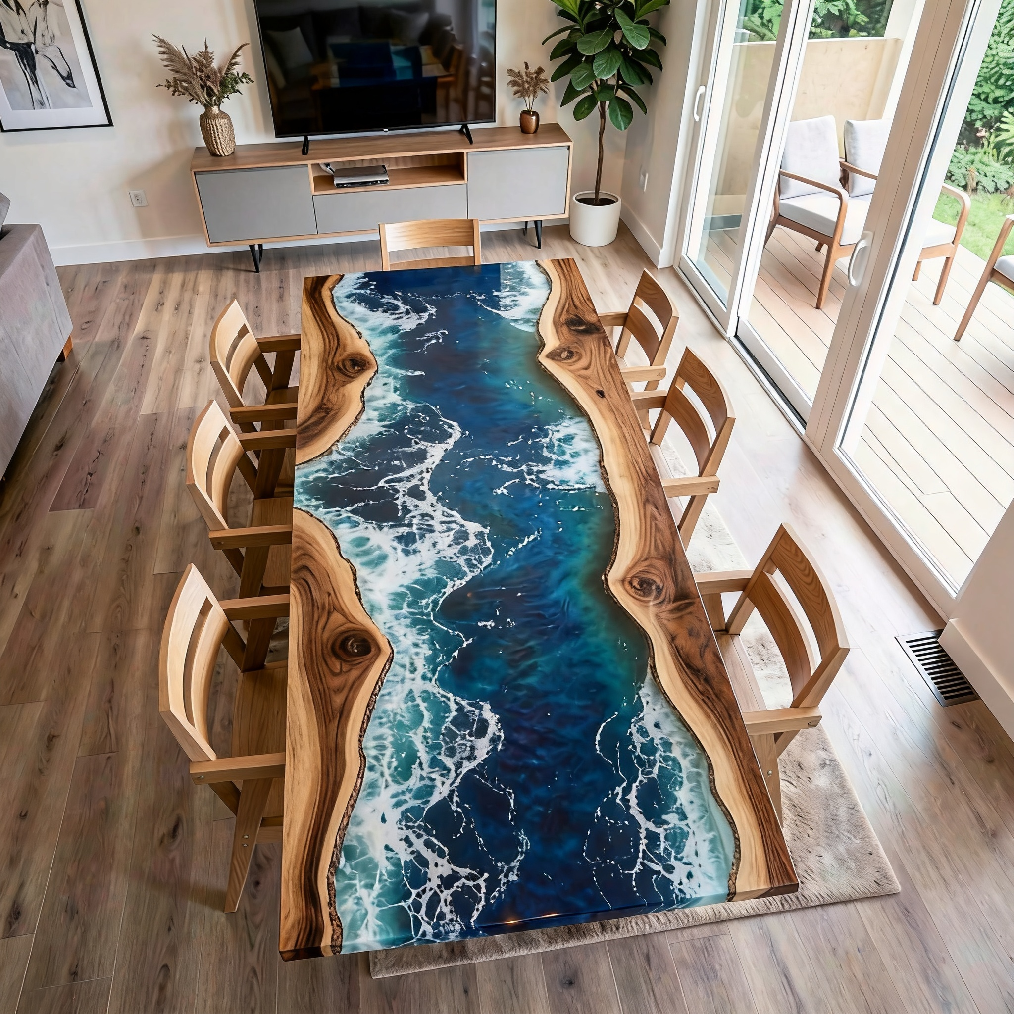 Custom Professional South American Walnut Blue Resin Surf Dining Table image 1