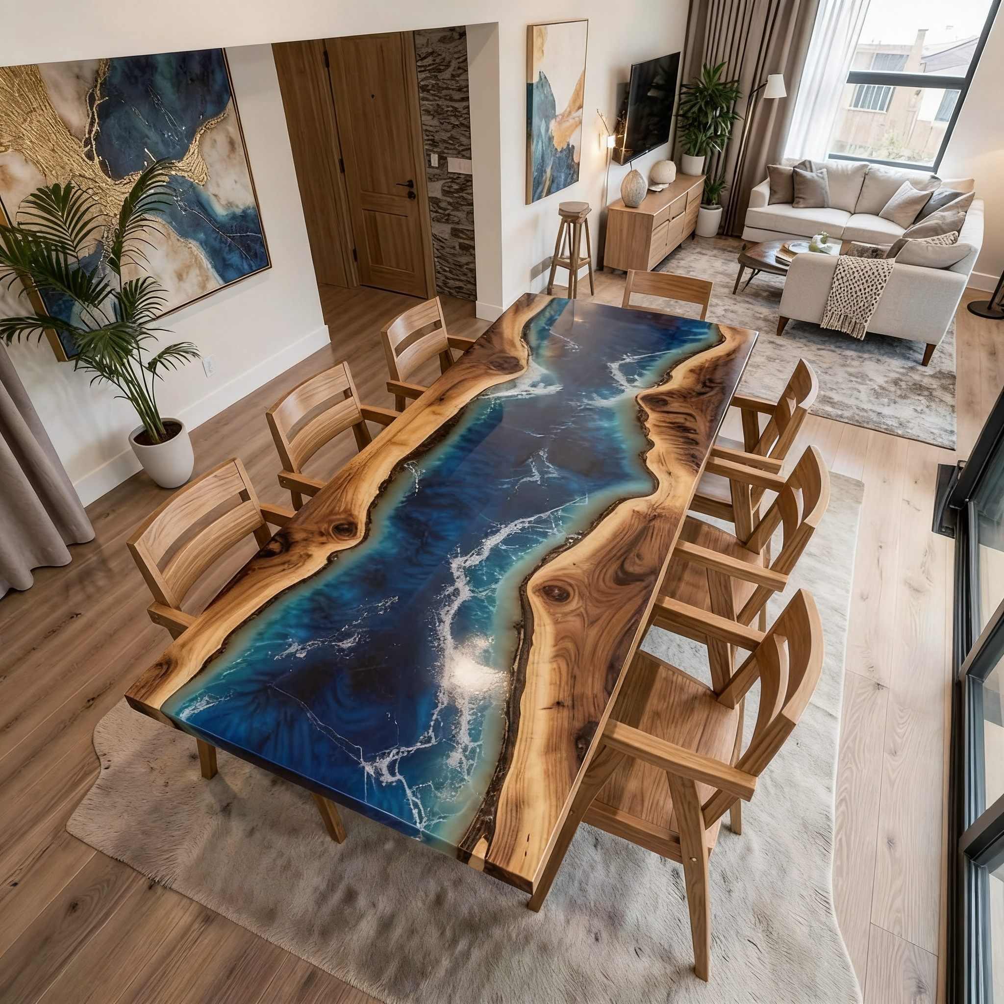Custom Professional South American Walnut Deep Sea Resin Dining Table image 1