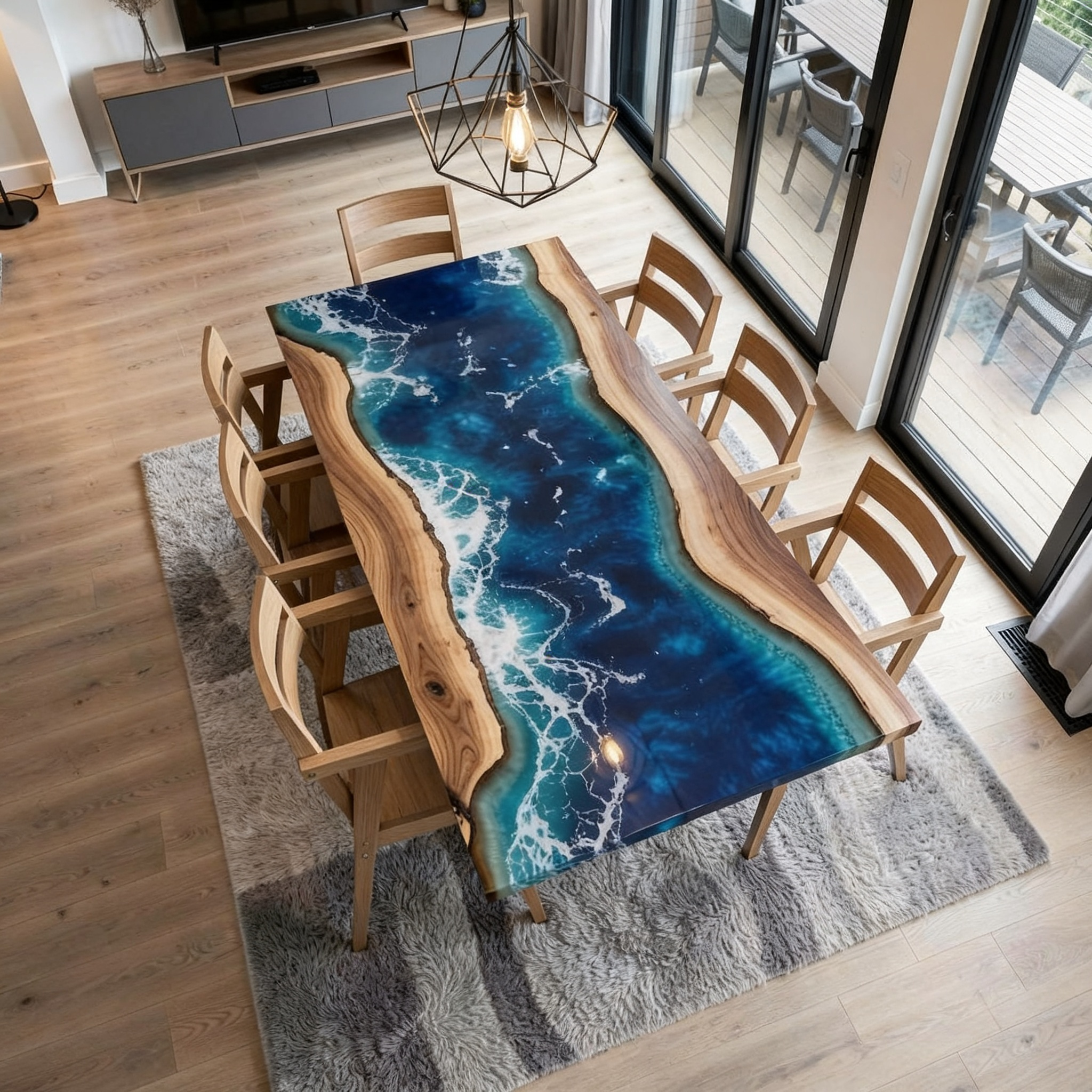 Custom Professional South American Walnut Ocean Surf Resin Dining Table image 1