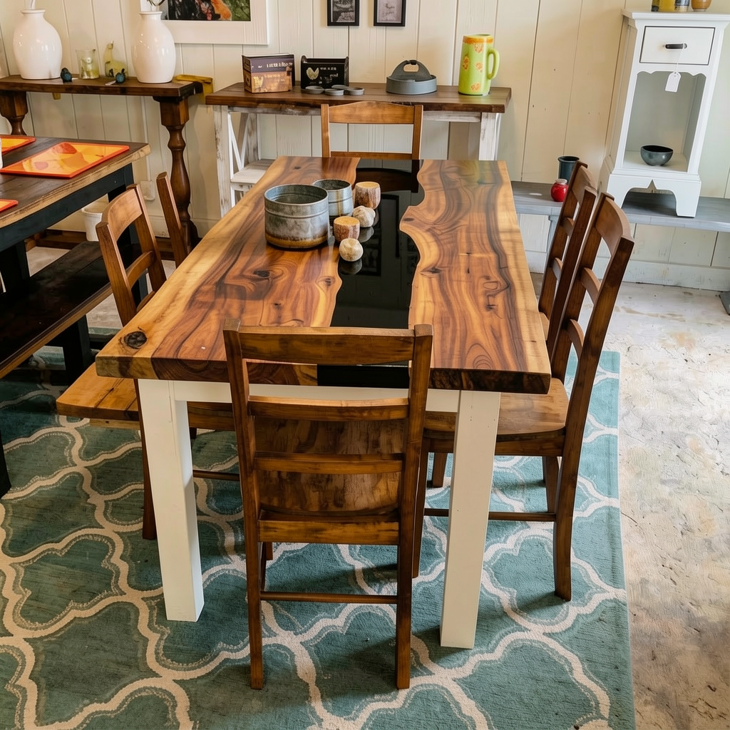 Custom Premium Rectangular Suar Wood Black Epoxy River Dining Table image 3