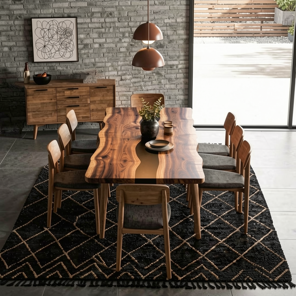 Custom Premium Rectangular Black Walnut Black Epoxy River Dining Table image 4