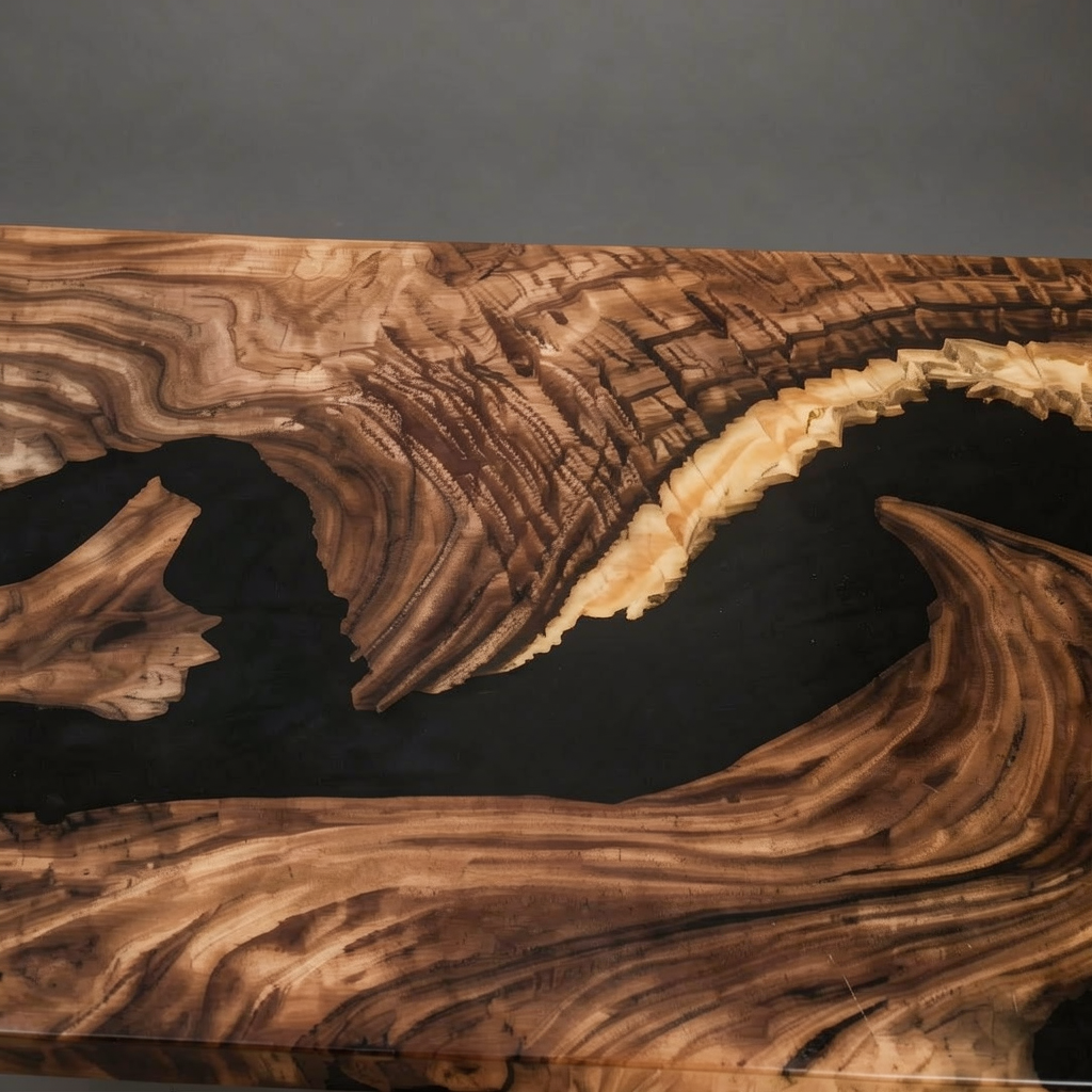 Ready-to-Ship Walnut Black Epoxy River Dining Table 84″ x 42″