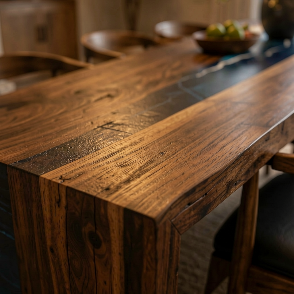Walnut Ocean Wave Epoxy Waterfall Dining Table 84″ x 40″ x 30″H