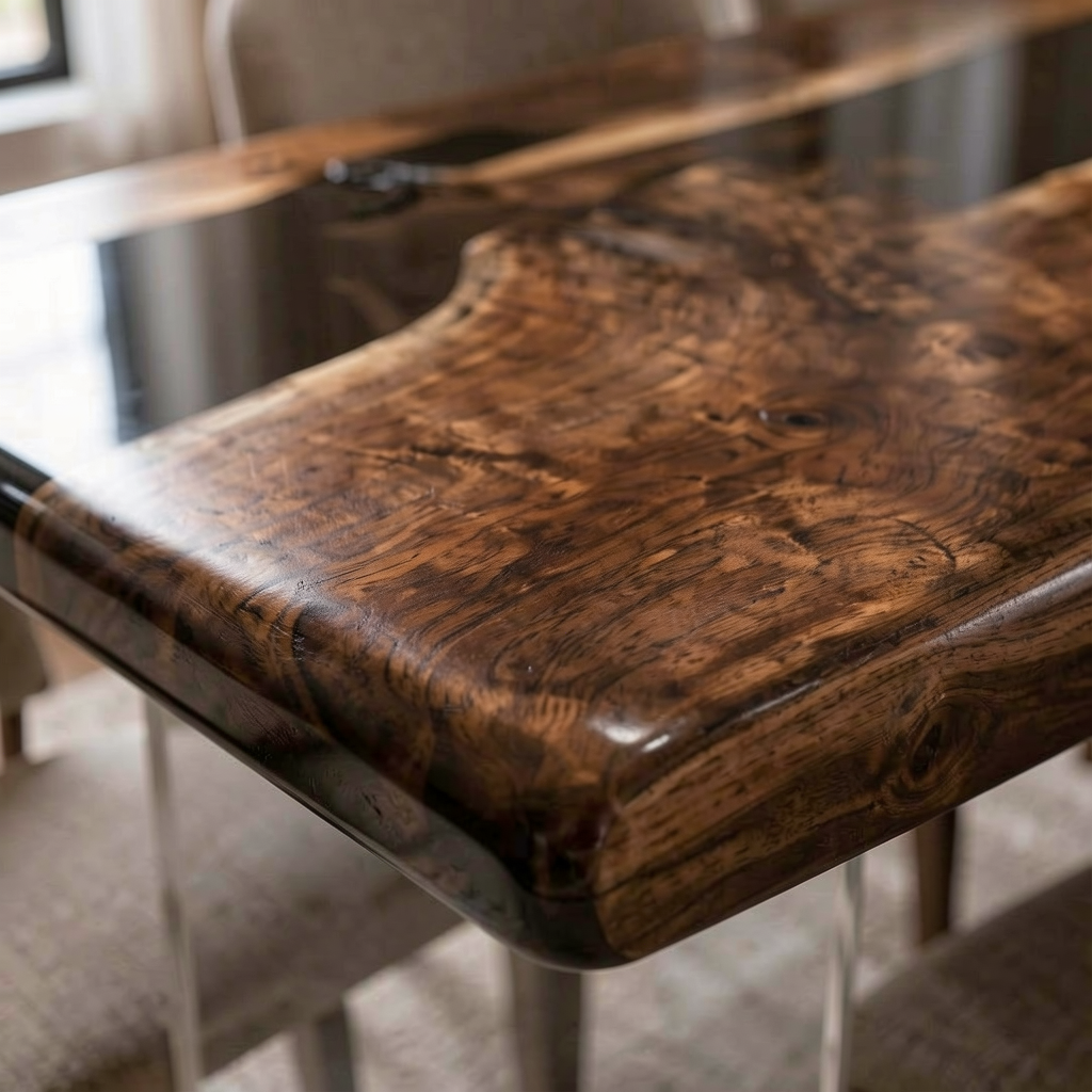 Black Walnut with Black Epoxy Resin Dining Table 31.5"W x 70.9"L Thickness 2.0"