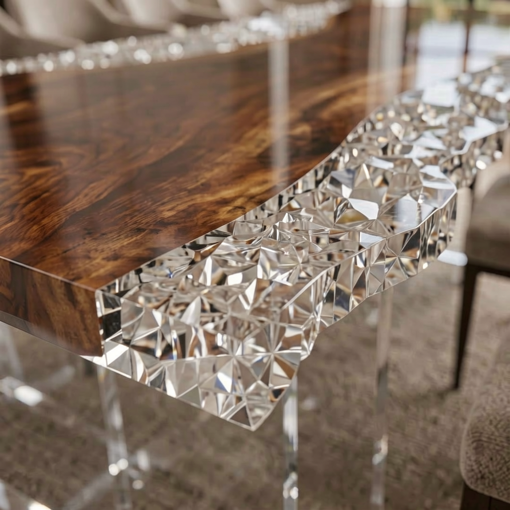 Black Walnut Wood Crushed Ice Clear Edge Epoxy Resin Dining Table 37.4"W x 93.7"L Thickness 2.0"