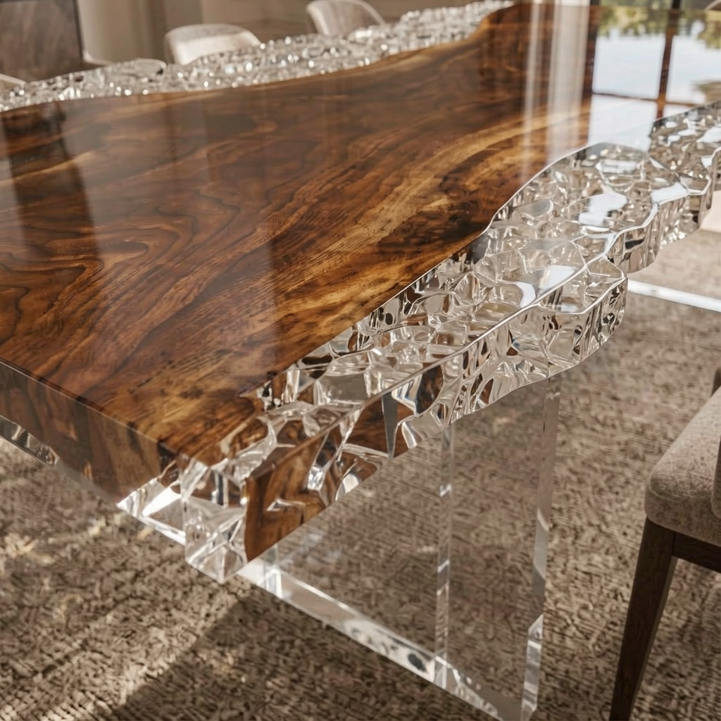 Black Walnut Wood Crushed Ice Clear Edge Epoxy Resin Dining Table 37.4"W x 93.7"L Thickness 2.0"