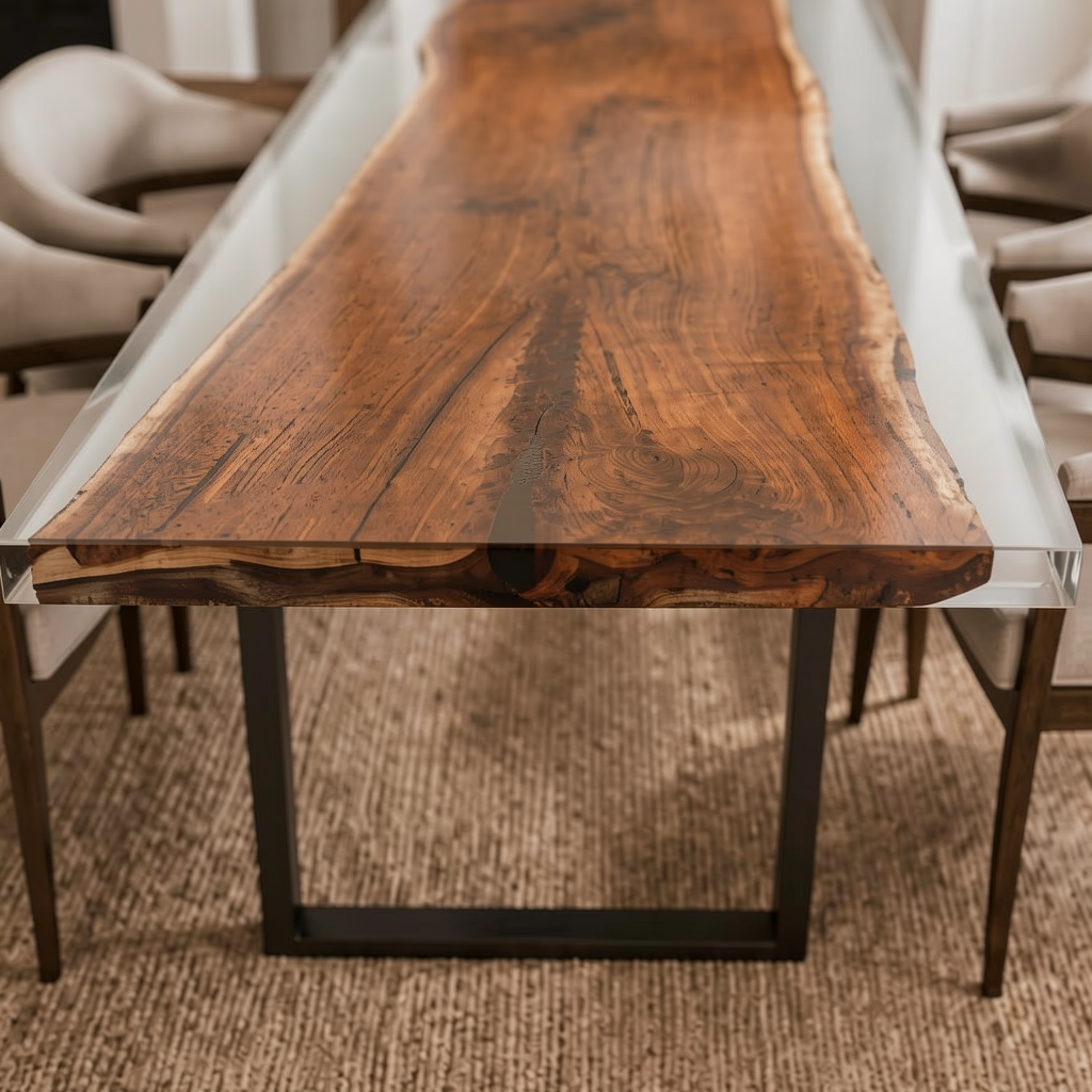 Black Walnut Wood with White Transparent Epoxy Resin Dining Table 31.5"W x 86.6"L Thickness 1.2"