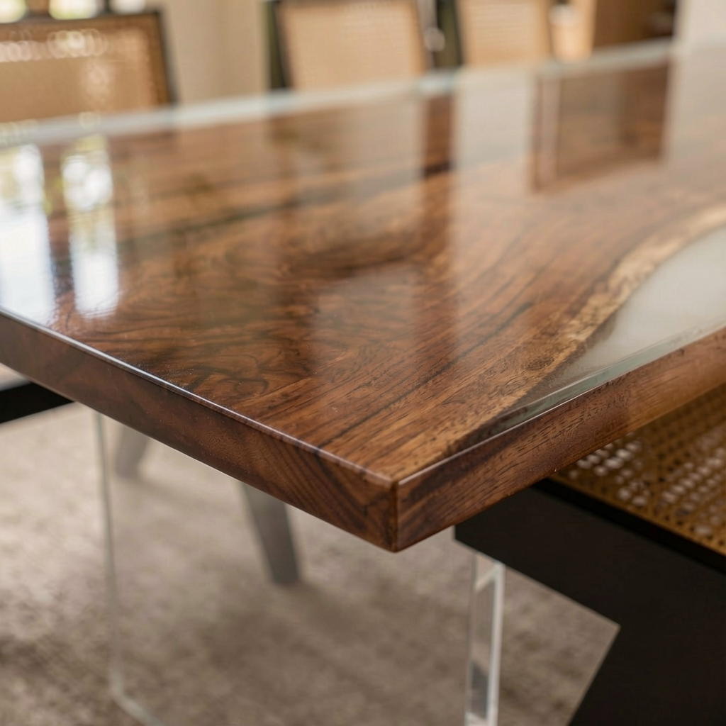 Black Walnut Wood with White Transparent Epoxy Resin Dining Table 35.4"W x 94.5"L Thickness 2.0"