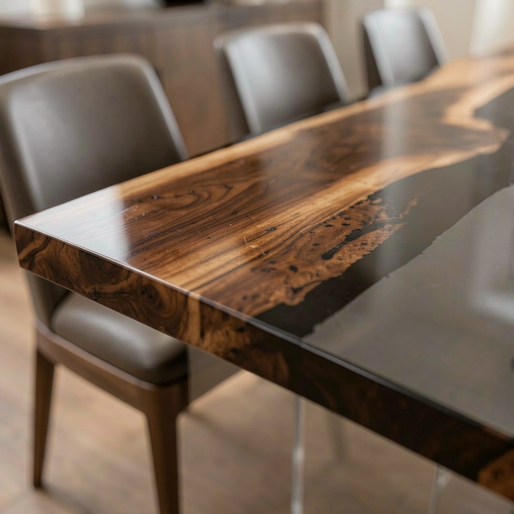 Black Walnut Wood with Transparent Epoxy Resin Dining Table 29.9"W x 71.7"L Thickness 1.6"