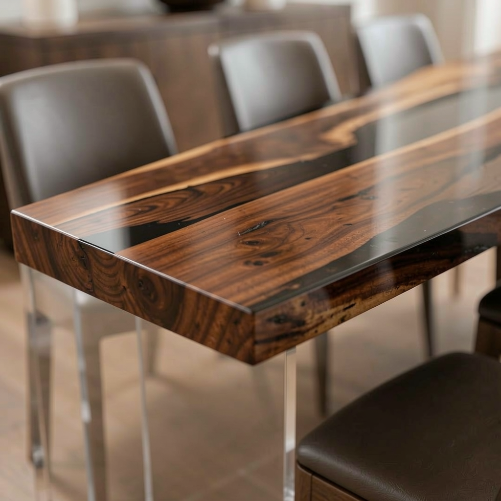 Black Walnut Wood with Transparent Epoxy Resin Dining Table 29.9"W x 71.7"L Thickness 1.6"