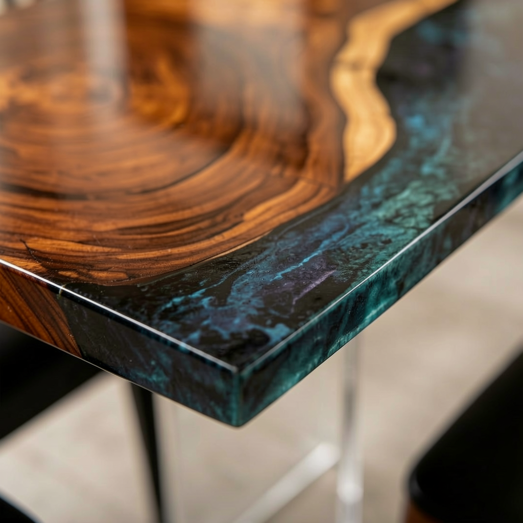 Black Walnut Wood Sky River Resin Table 35“W x 79"L Thickness 1.8"