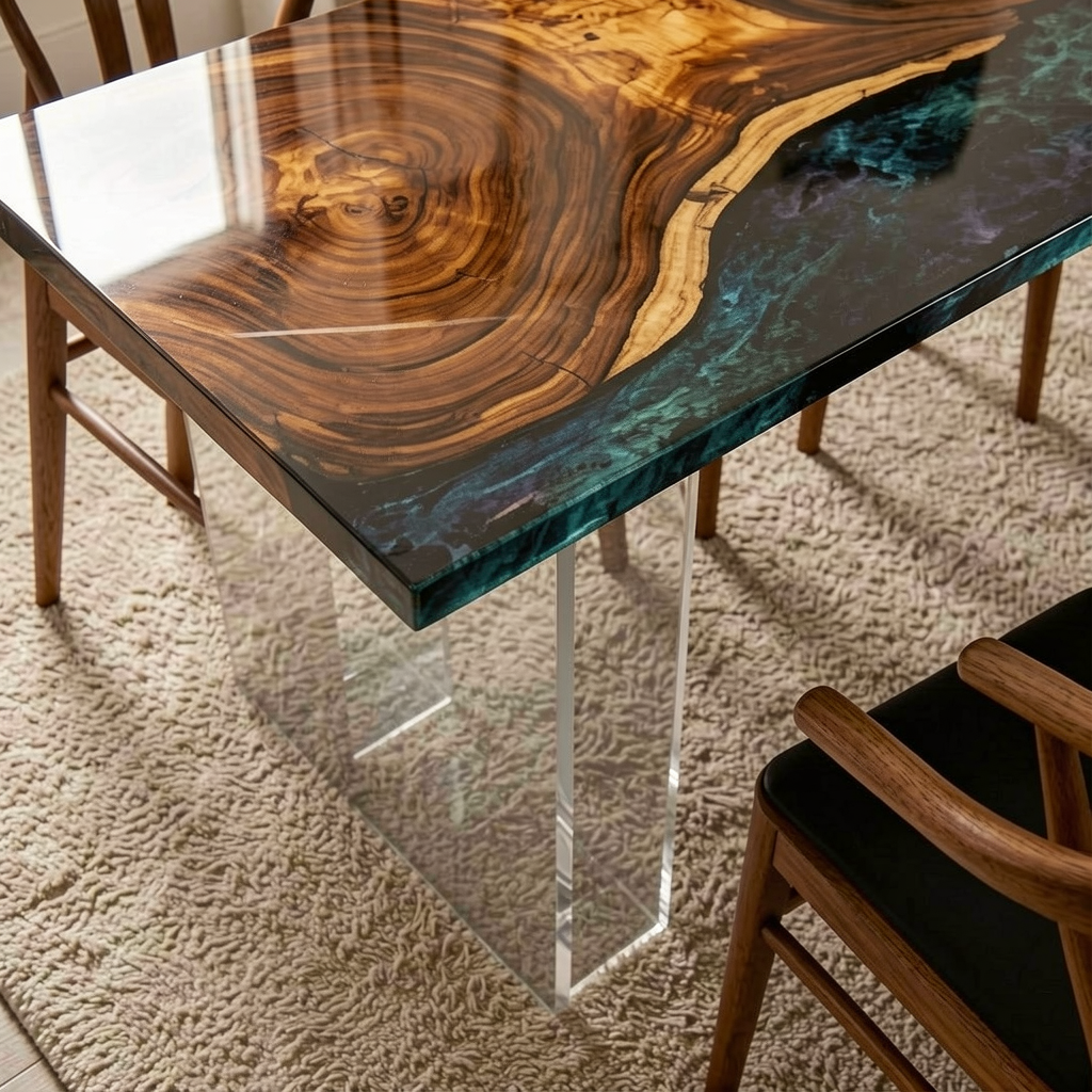 Black Walnut Wood Sky River Resin Table 35“W x 79"L Thickness 1.8"