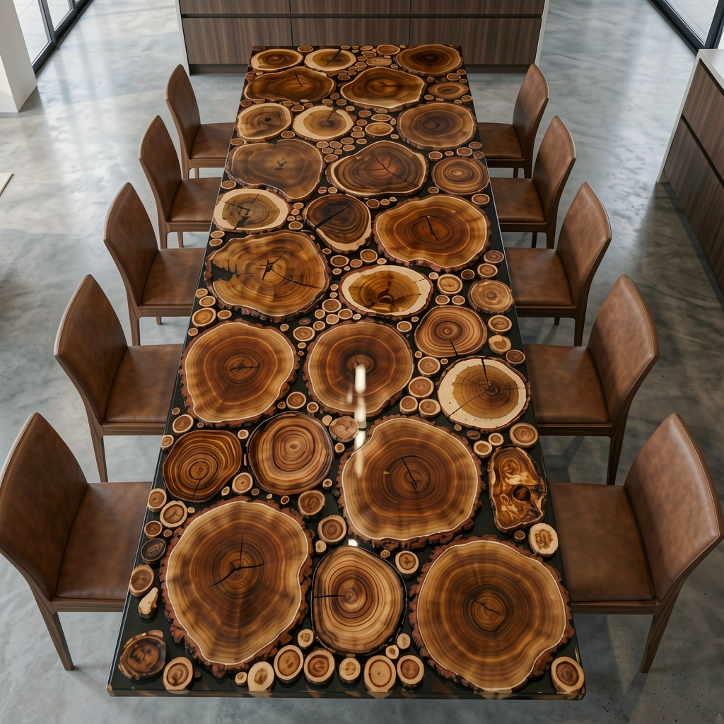 Locust Wood Rectangle Epoxy Resin Dining Table 40"W x 84"L