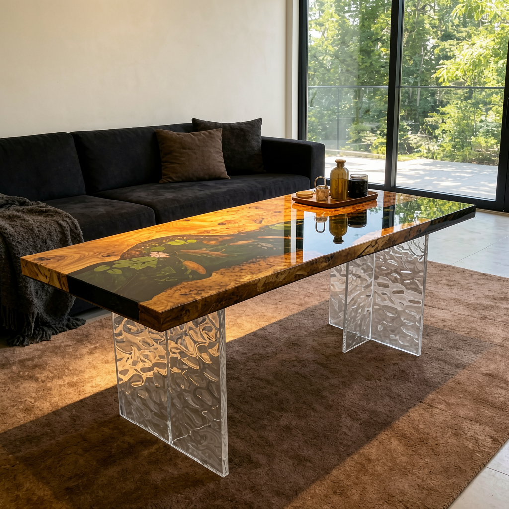 Wood River Rectangle Resin Coffee Table 28"W x 55"L