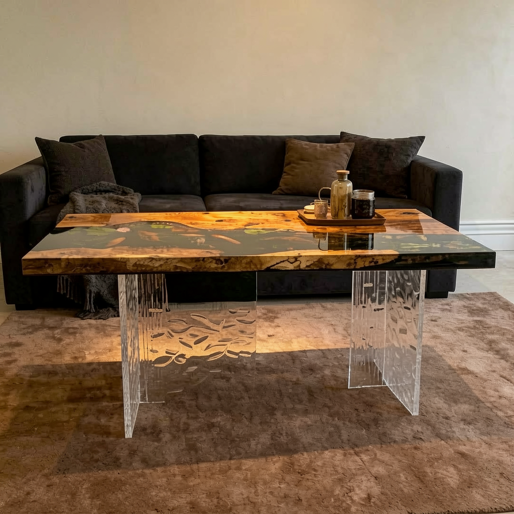 Wood River Rectangle Resin Coffee Table 28"W x 55"L