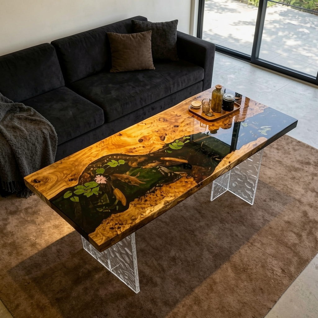 Wood River Rectangle Resin Coffee Table 28"W x 55"L