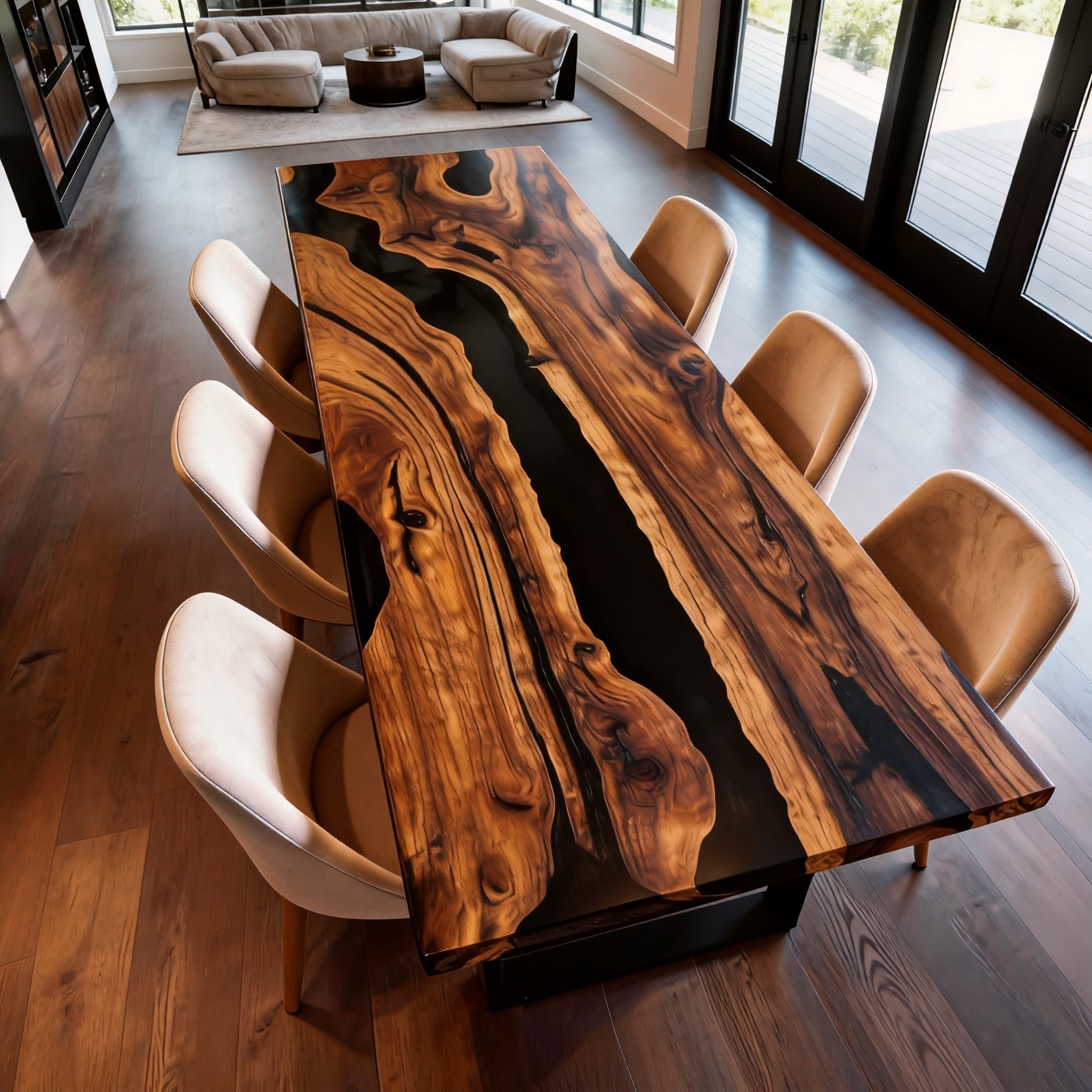 Premium Deep Tone Custom Black Walnut Blue Epoxy River Dining Table image 1