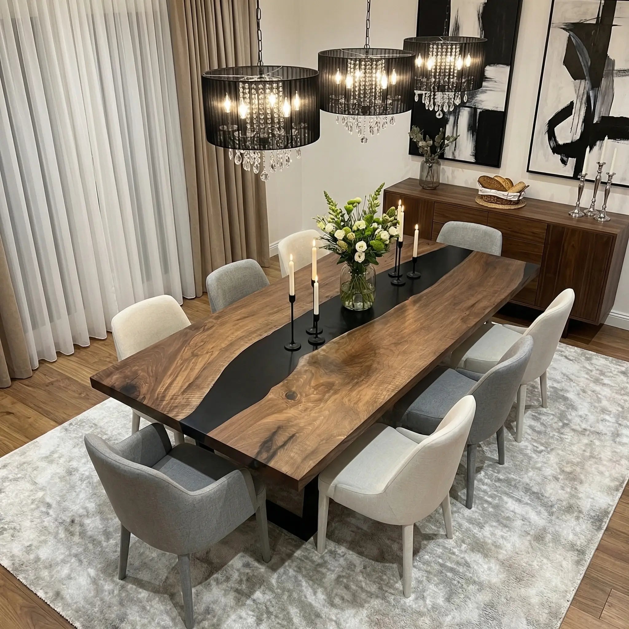 Custom Black Walnut Epoxy Resin River Table Black Resin ERT-54 - image 1 | ThawHome