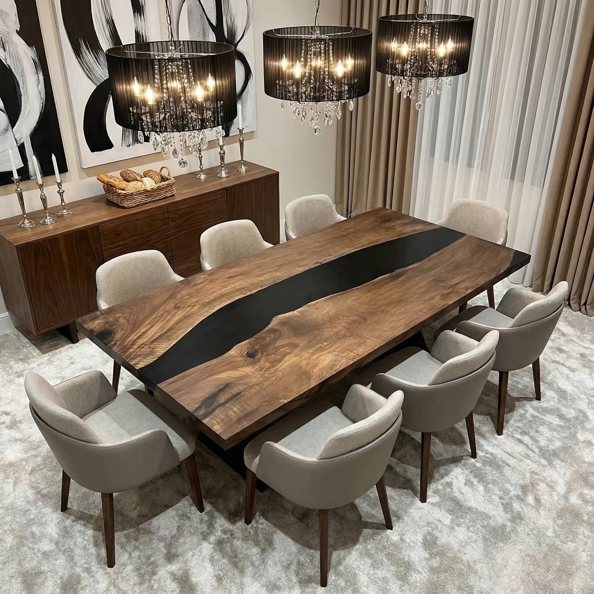 Custom Black Walnut Epoxy Resin River Table Black Resin ERT-54 - image 2 | ThawHome