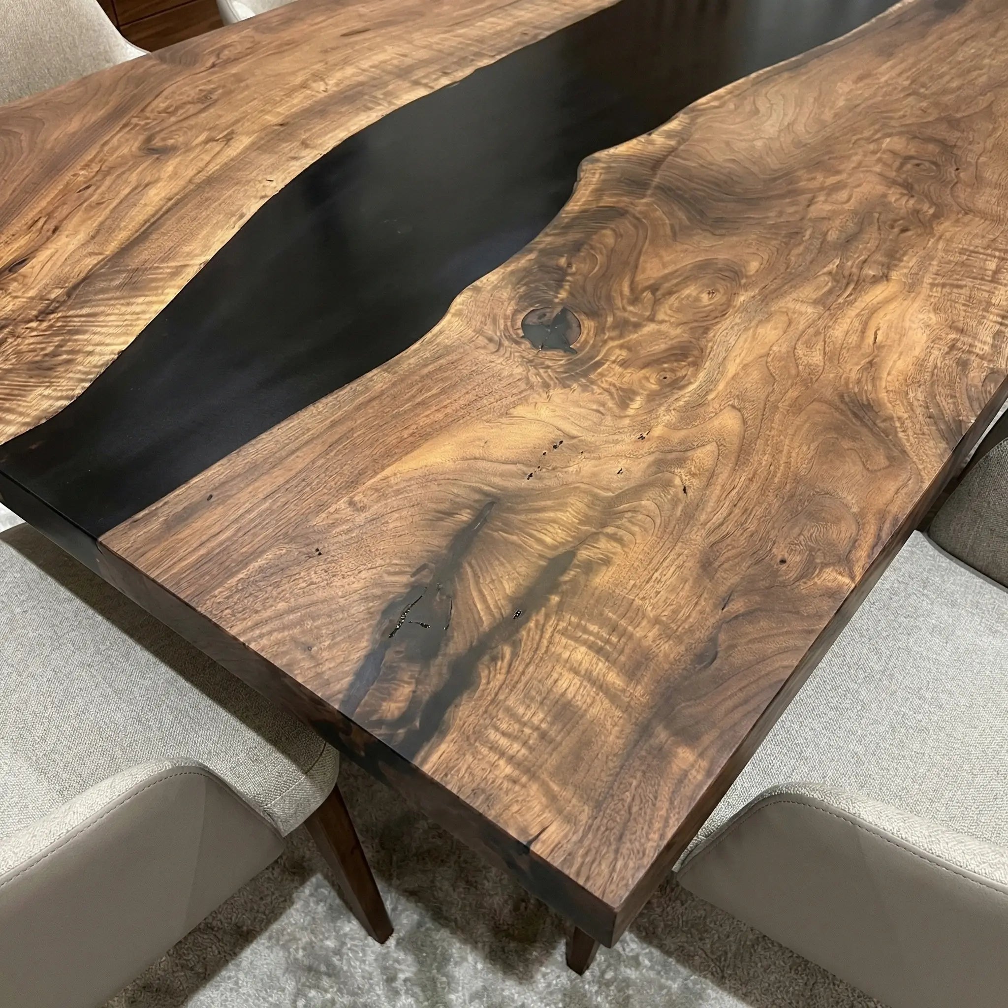 Custom Black Walnut Epoxy Resin River Table Black Resin ERT-54 - image 5 | ThawHome