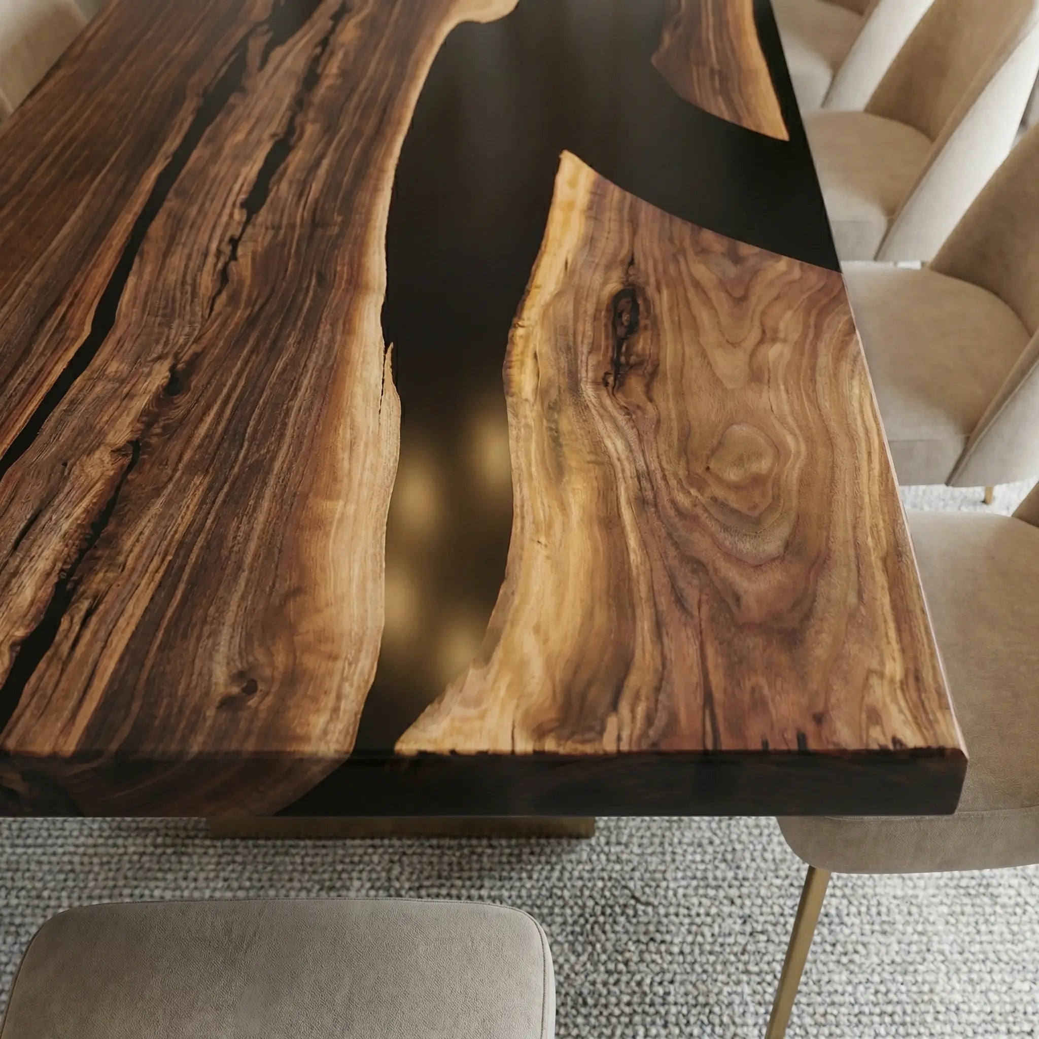 Custom Black Walnut Epoxy Resin River Table Black Resin KLM-59 - image 5 | ThawHome
