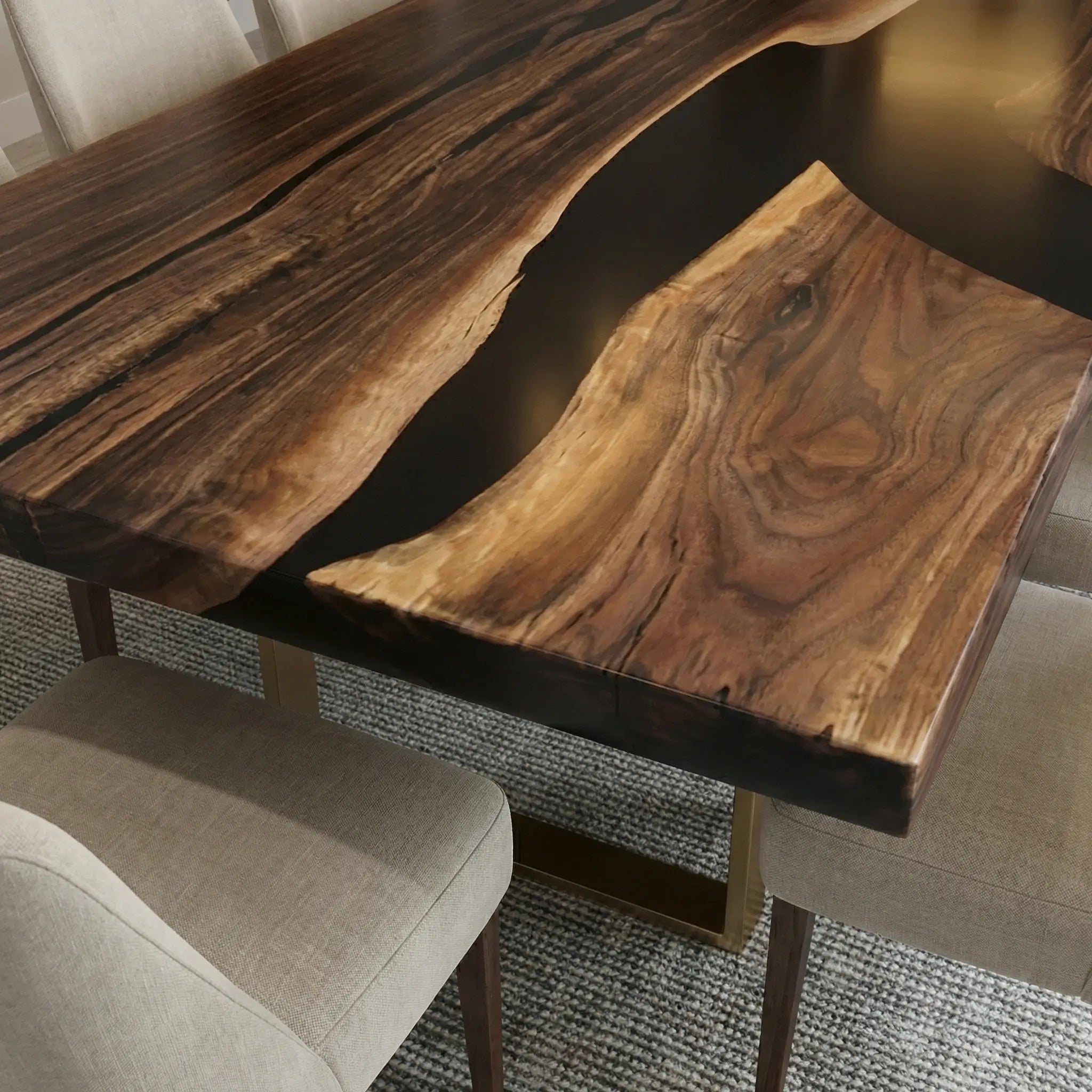 Custom Black Walnut Epoxy Resin River Table Black Resin KLM-59 - image 6 | ThawHome