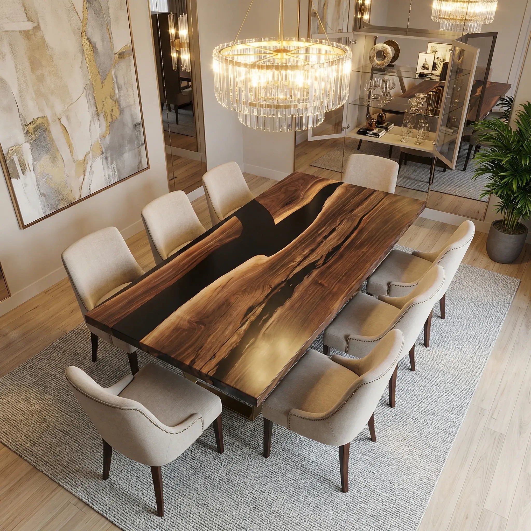 Custom Black Walnut Epoxy Resin River Table Black Resin KLM-59 - image 2 | ThawHome