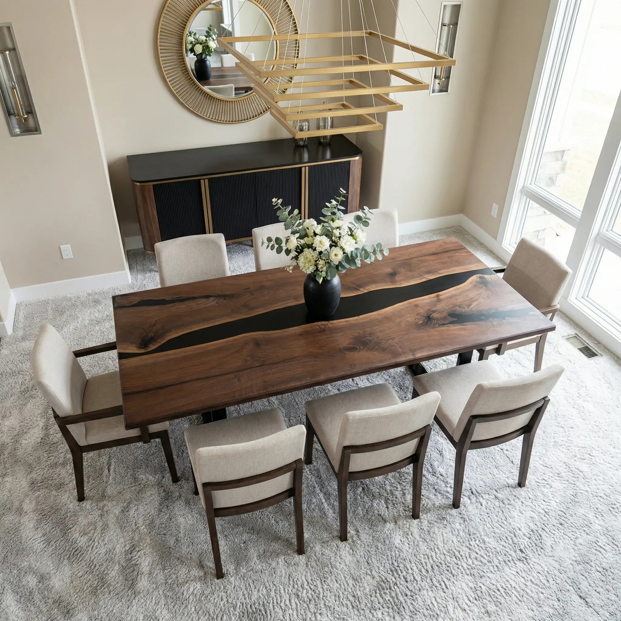Custom Black Walnut Epoxy Resin River Table Black Resin QRT-75 - image 3 | ThawHome