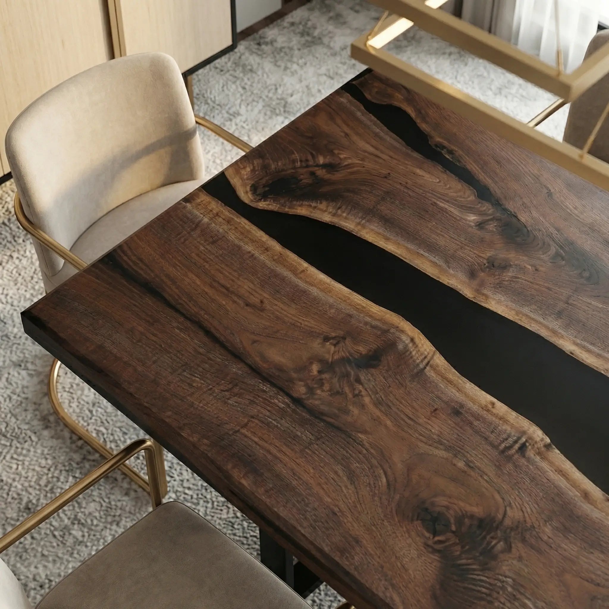 Custom Black Walnut Epoxy Resin River Table Black Resin QRT-75 - image 7 | ThawHome