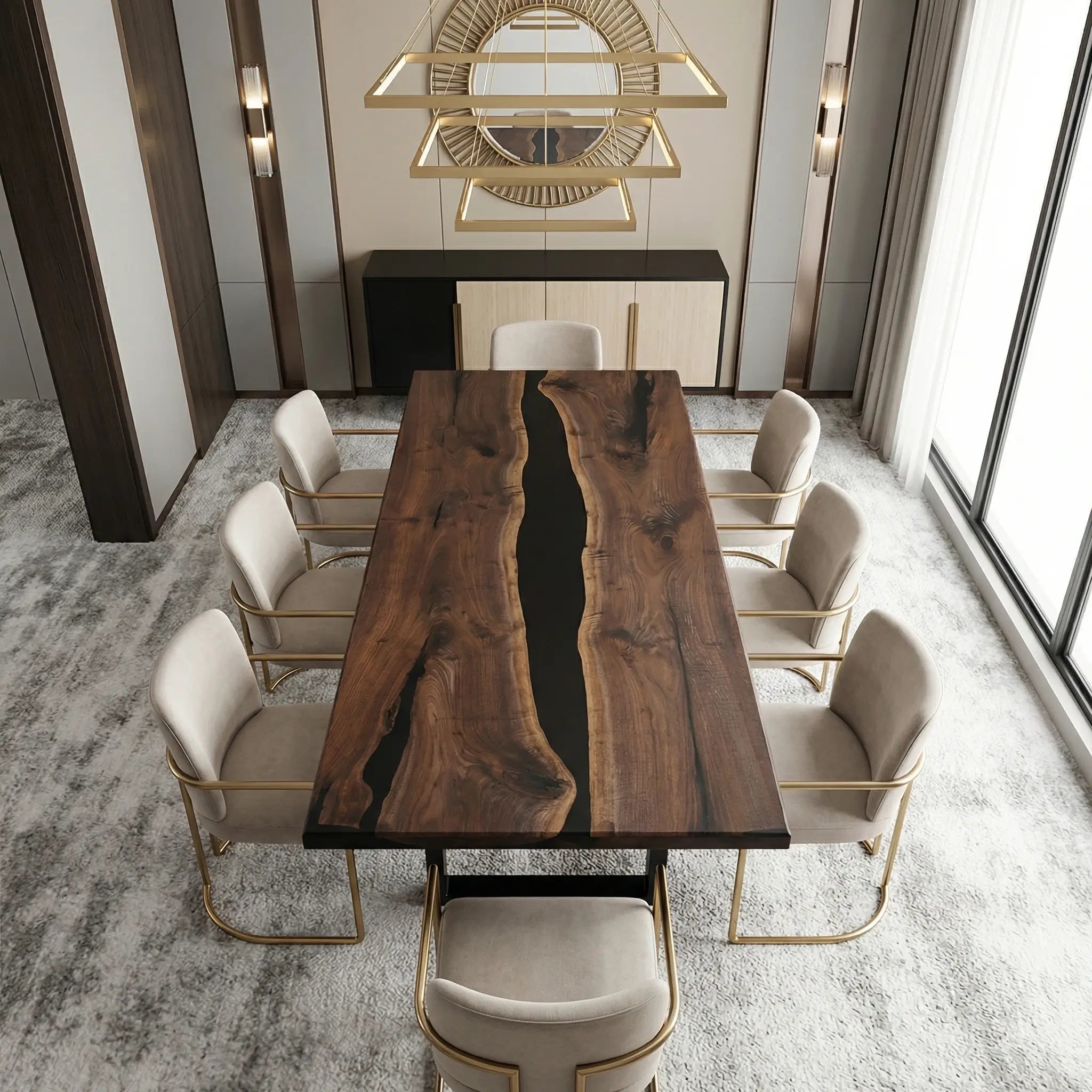 Custom Black Walnut Epoxy Resin River Table Black Resin QRT-75 - image 4 | ThawHome