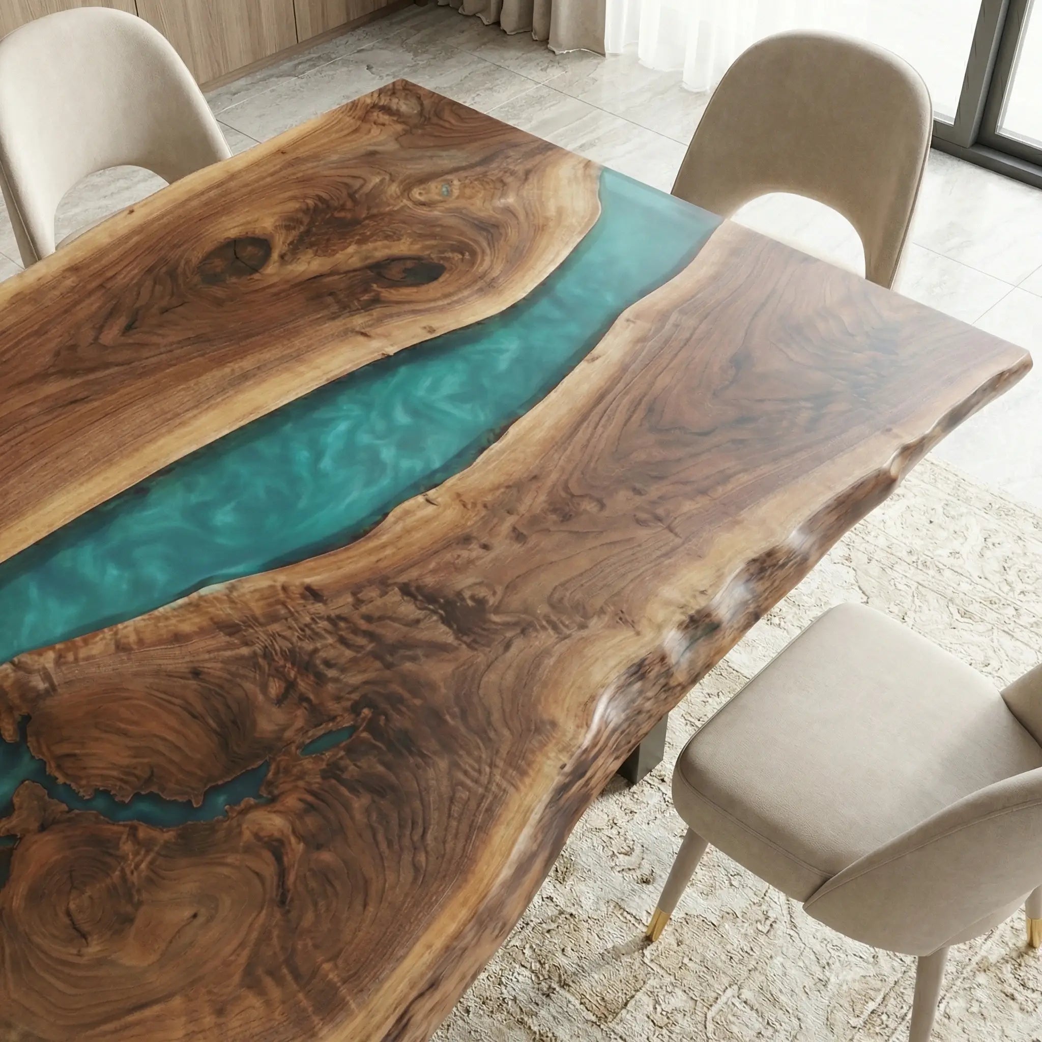 Custom Black Walnut Epoxy Resin River Table Blue Resin ORT-82 - image 4 | ThawHome