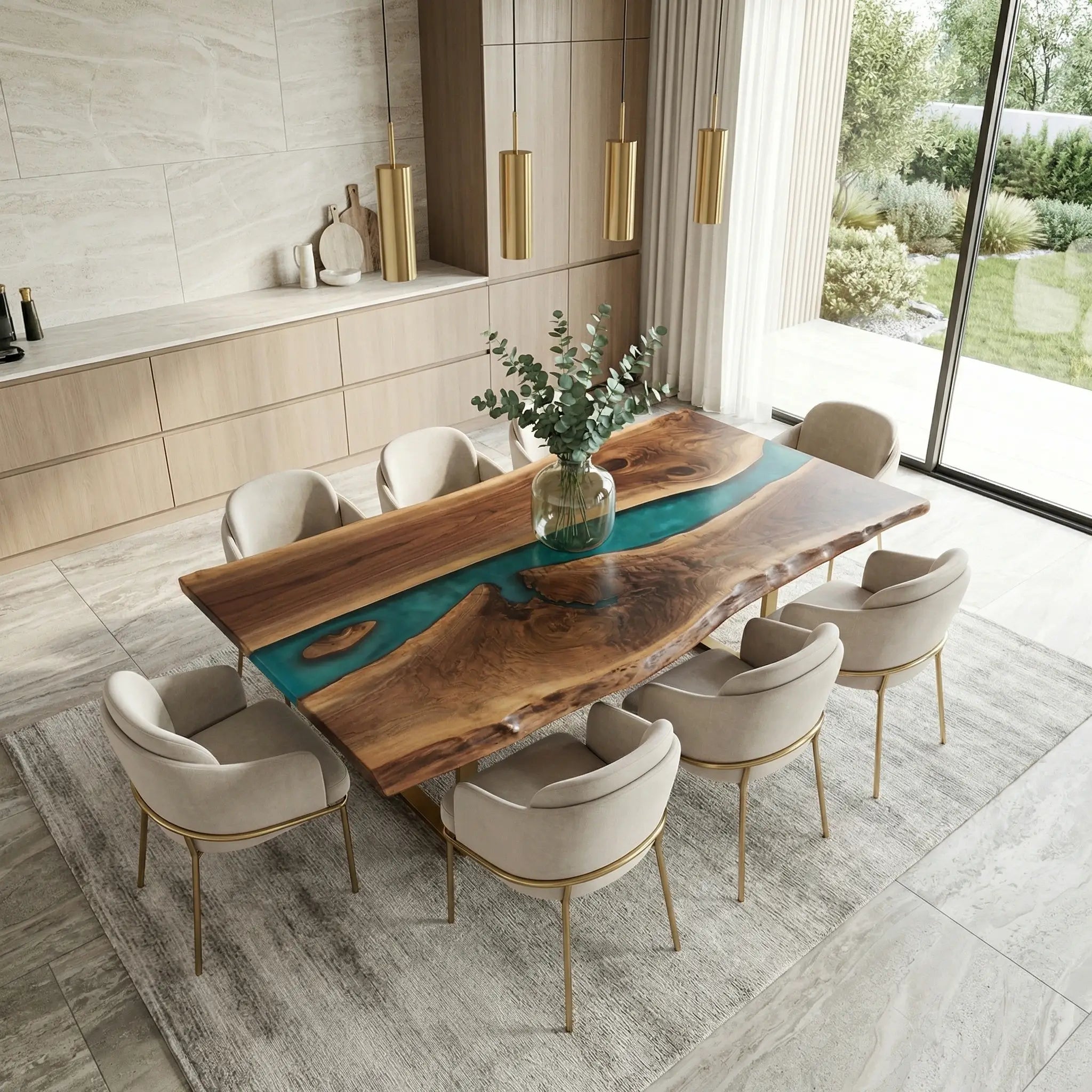 Custom Black Walnut Epoxy Resin River Table Blue Resin ORT-82 - image 1 | ThawHome