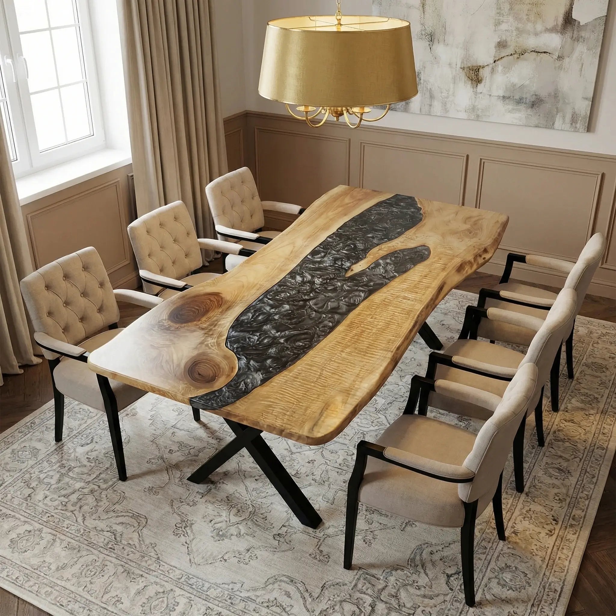 Custom Black Walnut Epoxy Resin River Table Gray Pearl ORT-72 - image 2 | ThawHome