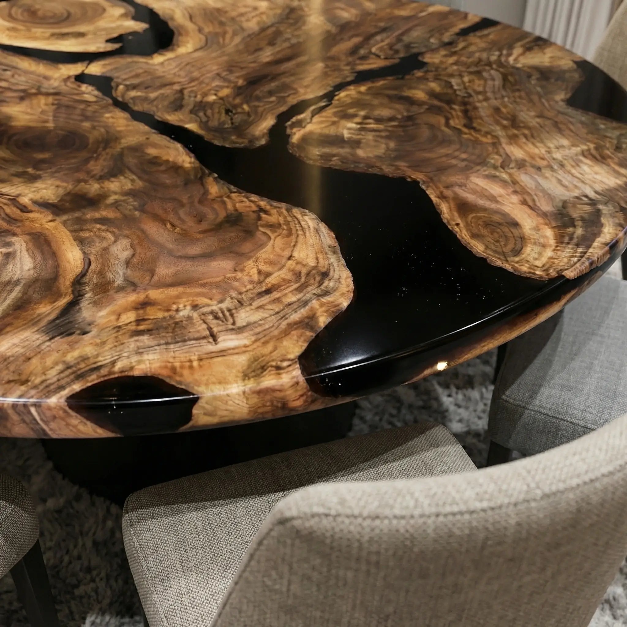 Custom Black Walnut Epoxy Resin Round Coffee Table Black Resin