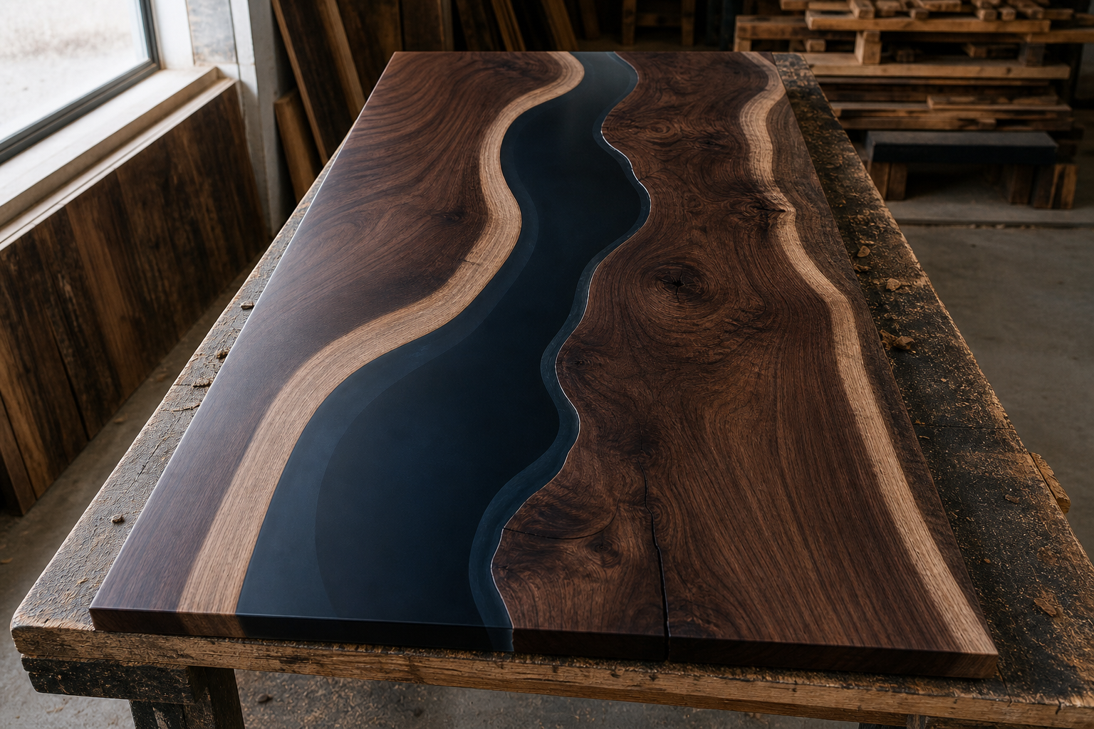 Raw slab before epoxy table finishing