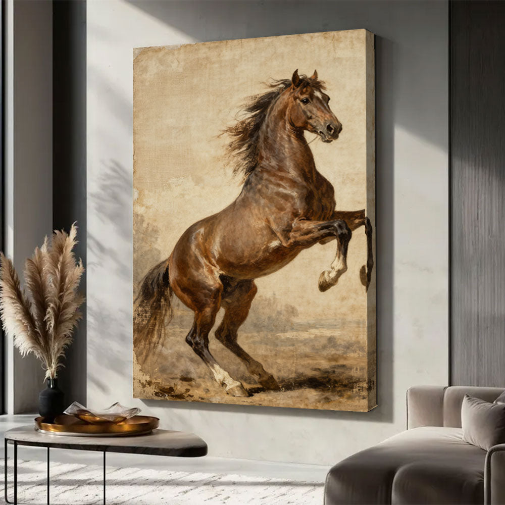 Sepia Spirit horse wall art, displayed in a neutral living space.