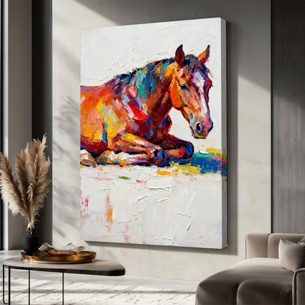 Rest in Full Color horse wall art, displayed in a neutral living space.